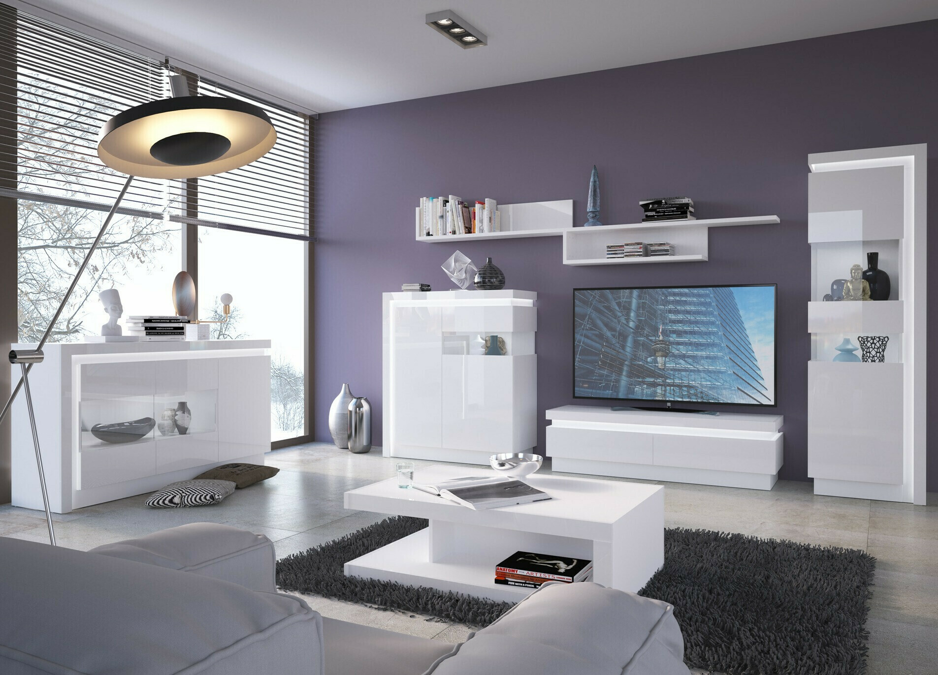 TV galds Feldeli 101 (Balts + Glancēts balts)