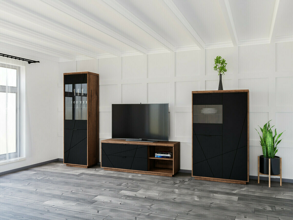 TV galds Fivale 104 (Tumšs delano ozols + Matēts melns)