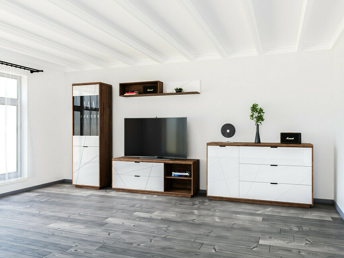 TV galds Fivale 104 (Tumšs delano ozols + Glancēts balts)