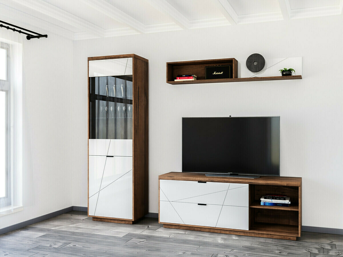 TV galds Fivale 104 (Tumšs delano ozols + Glancēts balts)