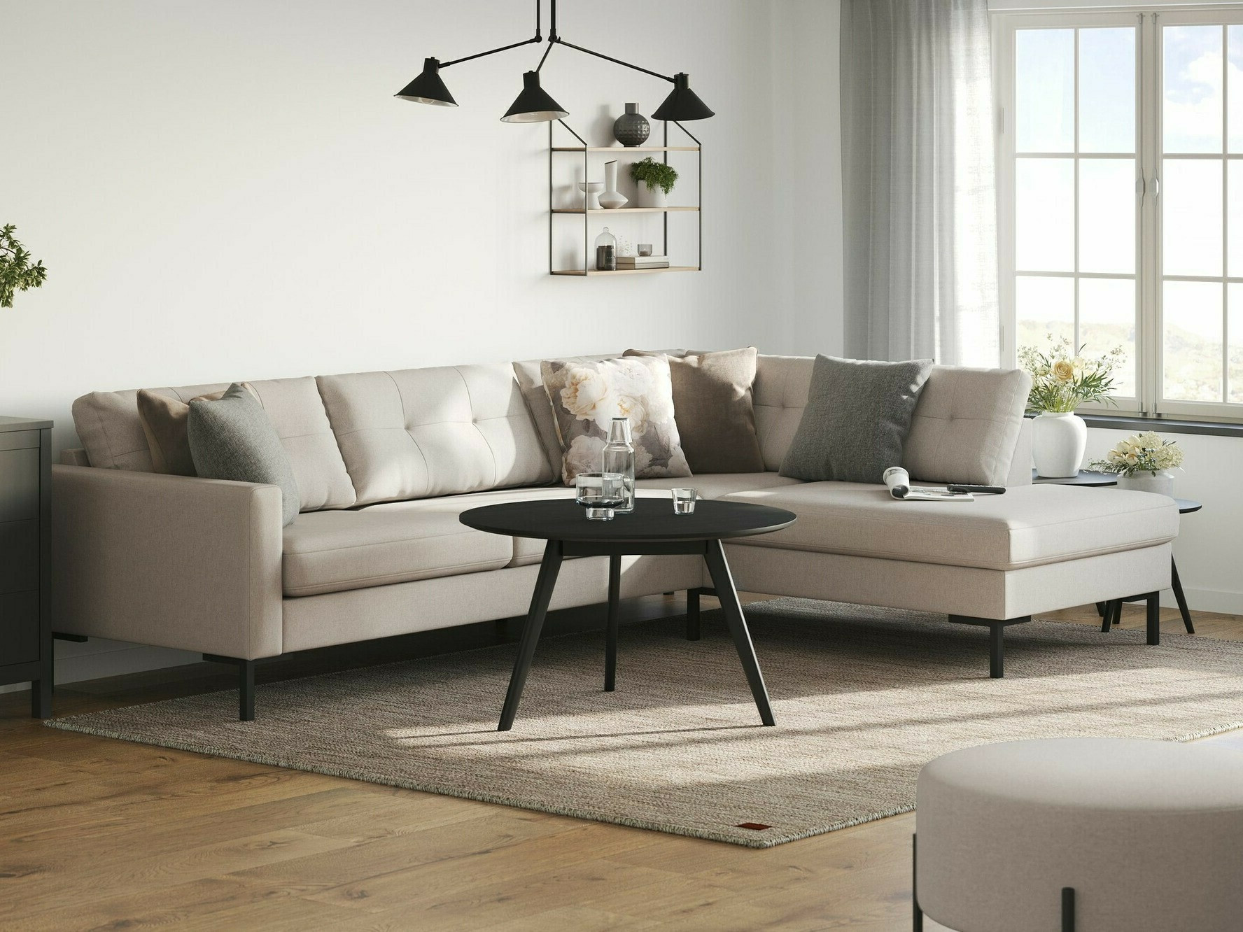 Stūra dīvāns Melnola 106 (Hygge 10)