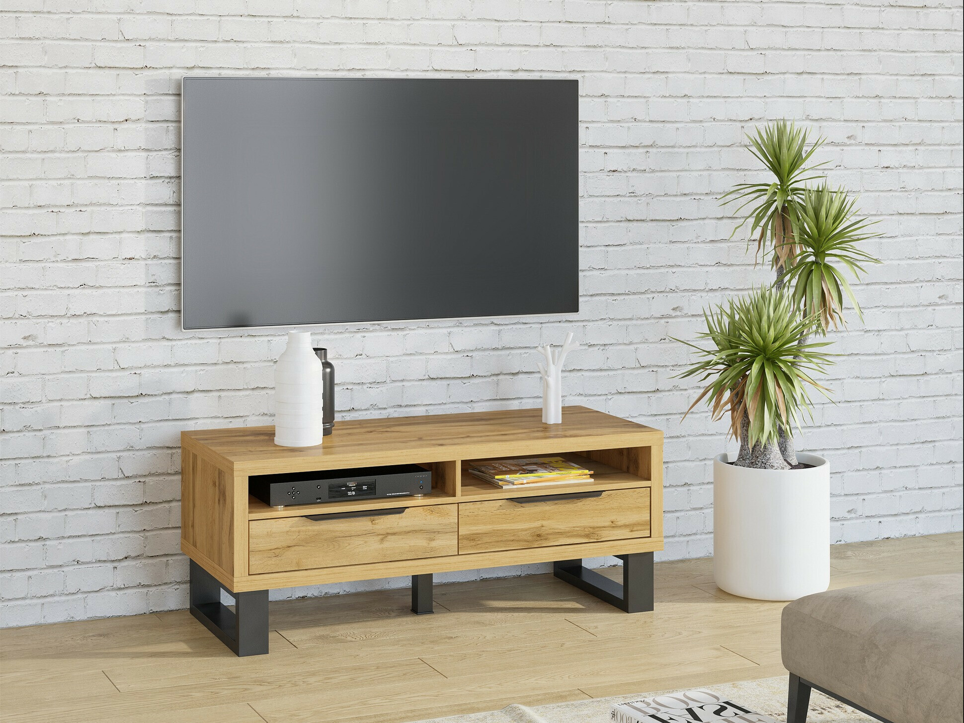 TV galds Avicavu 100 (Votan ozols + Melns)
