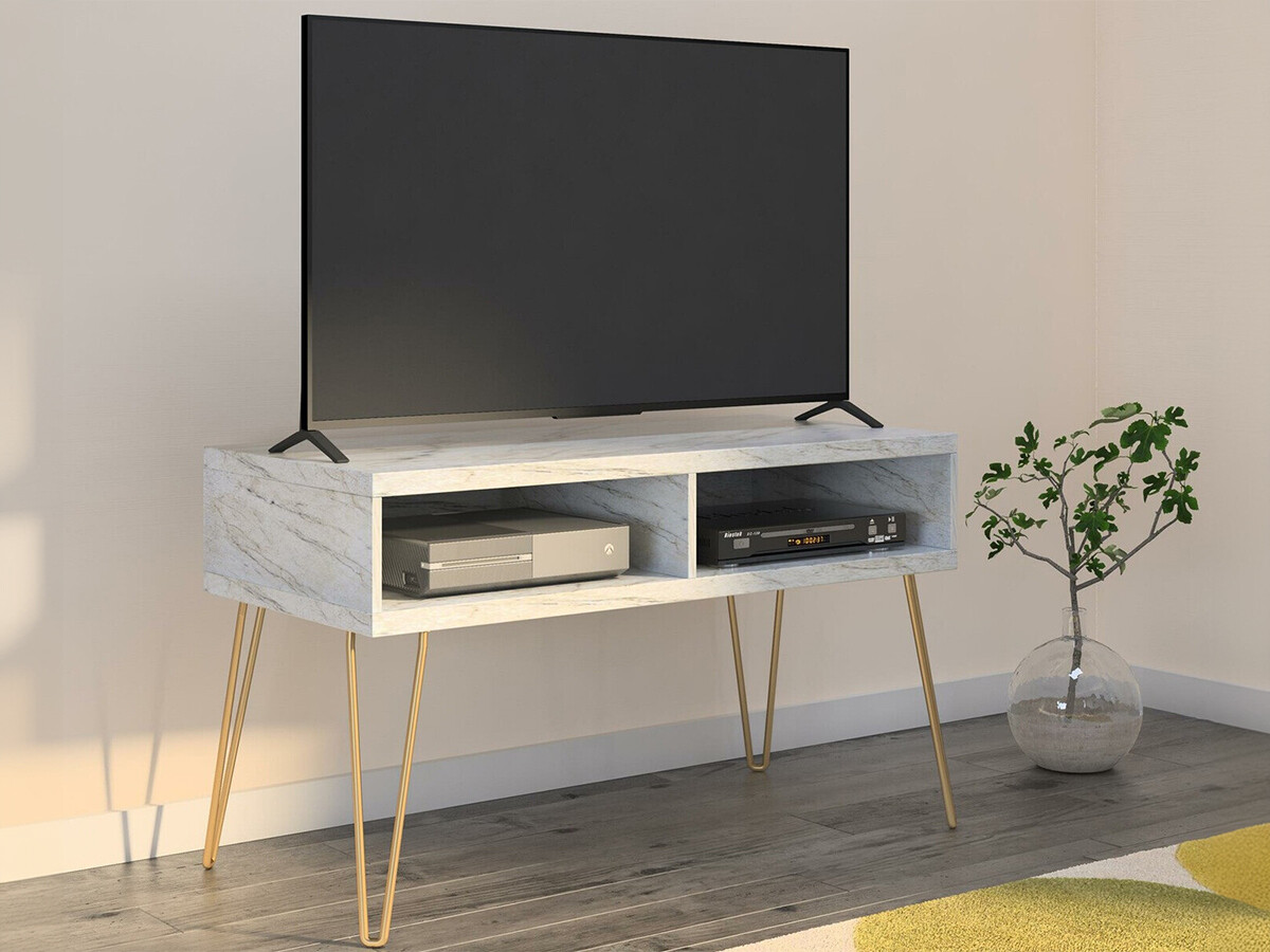 TV galds Tulsa 559 (Balts marmors + Zelta)