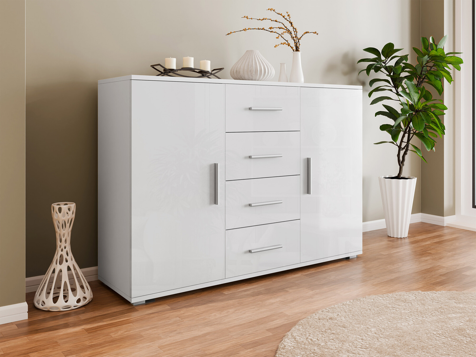 Kumode Charlotte 118 (Balts + Glancēts balts)