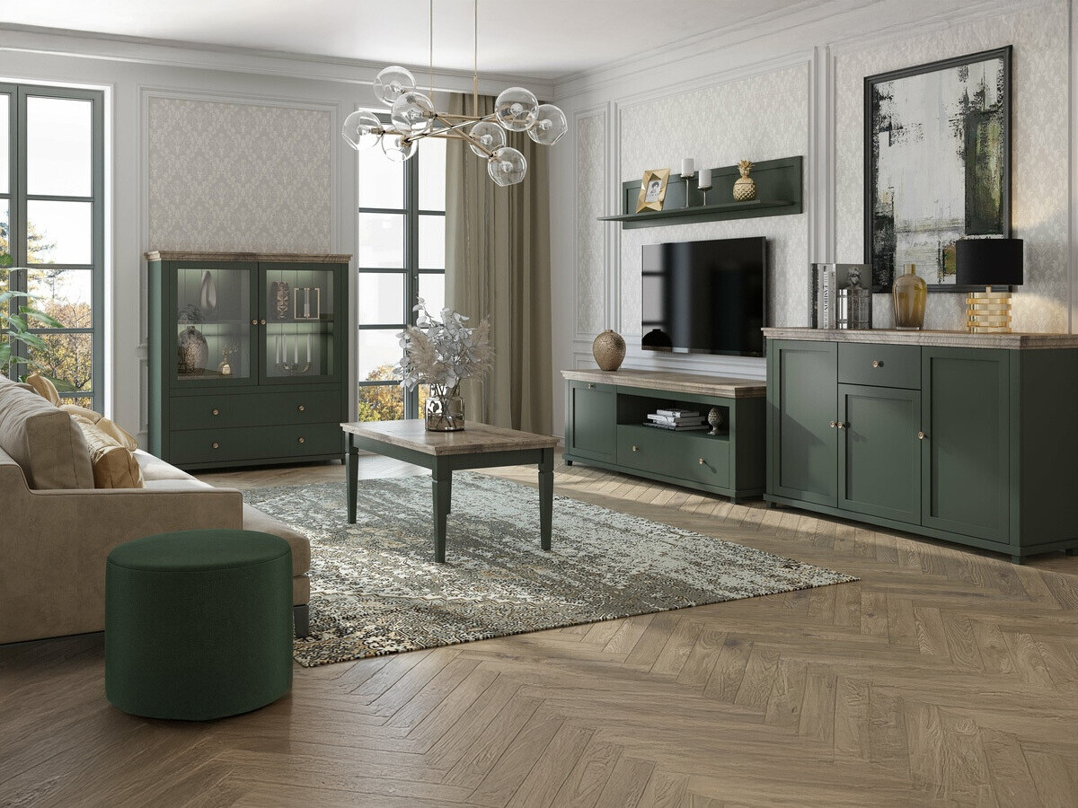 TV galds Tolnue 104 (Tumši zaļš + Lefkas ozols)
