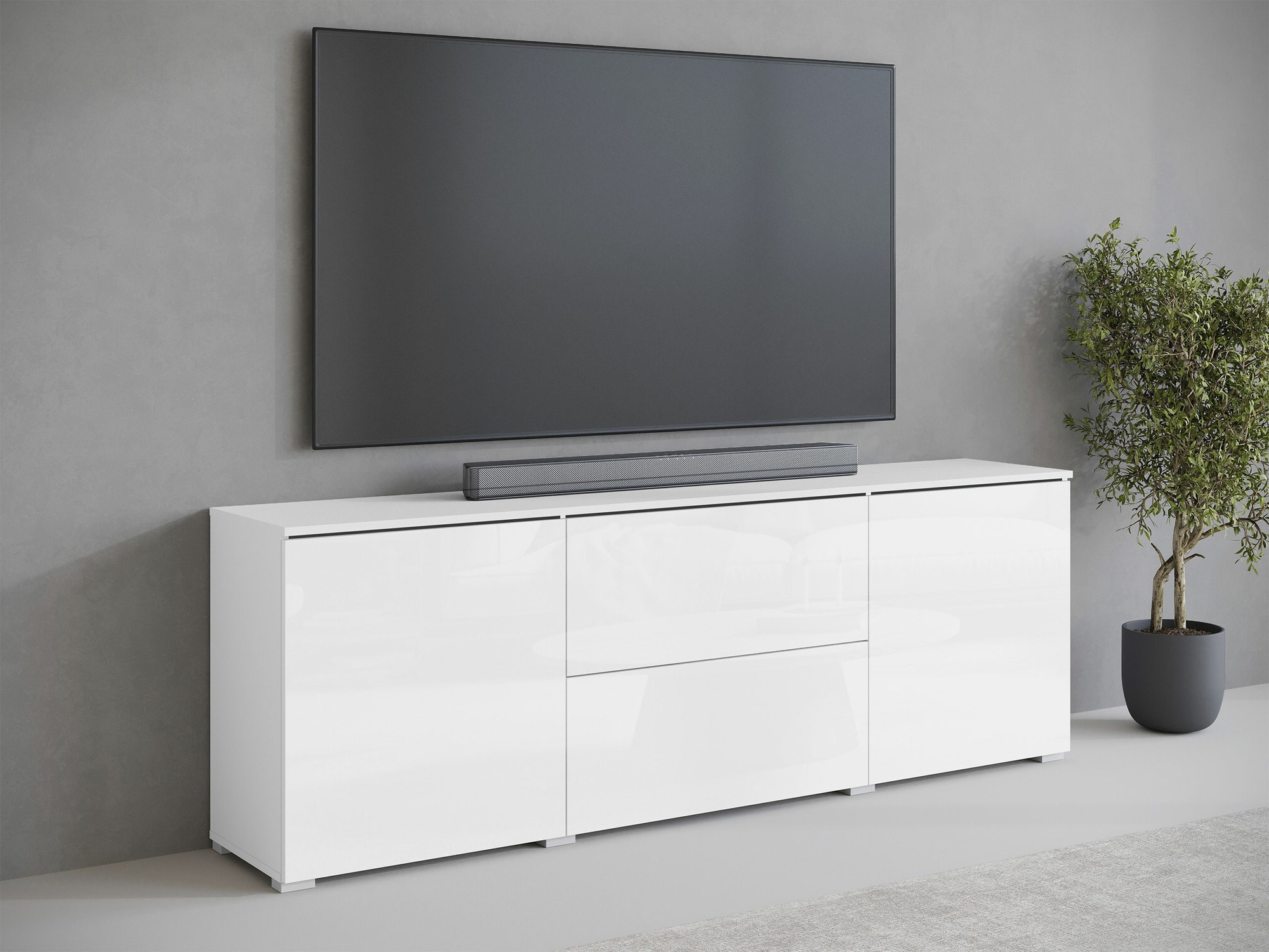 TV galds Mirfivo 104 (Balts + Glancēts balts)