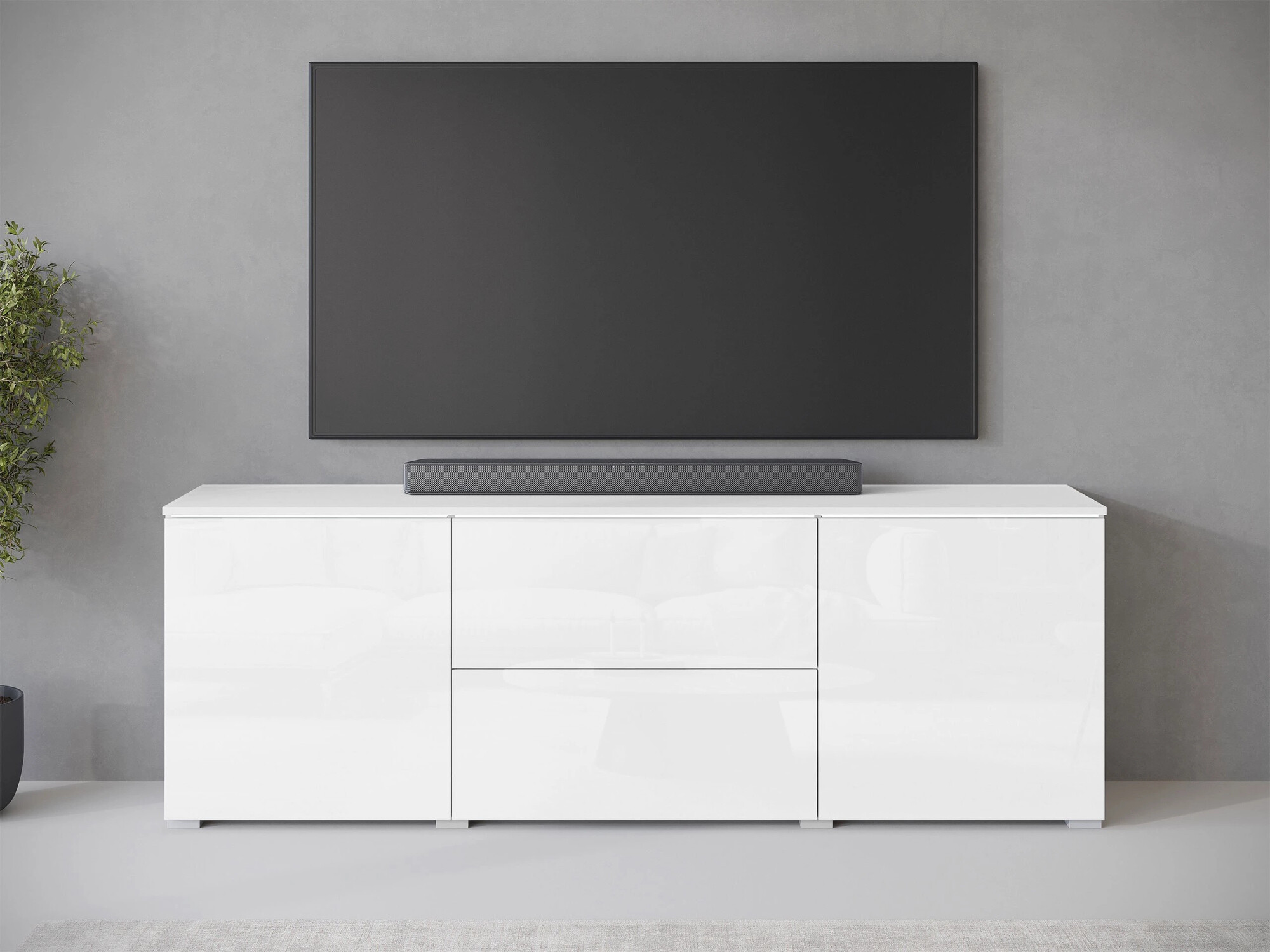 TV galds Mirfivo 104 (Balts + Glancēts balts)