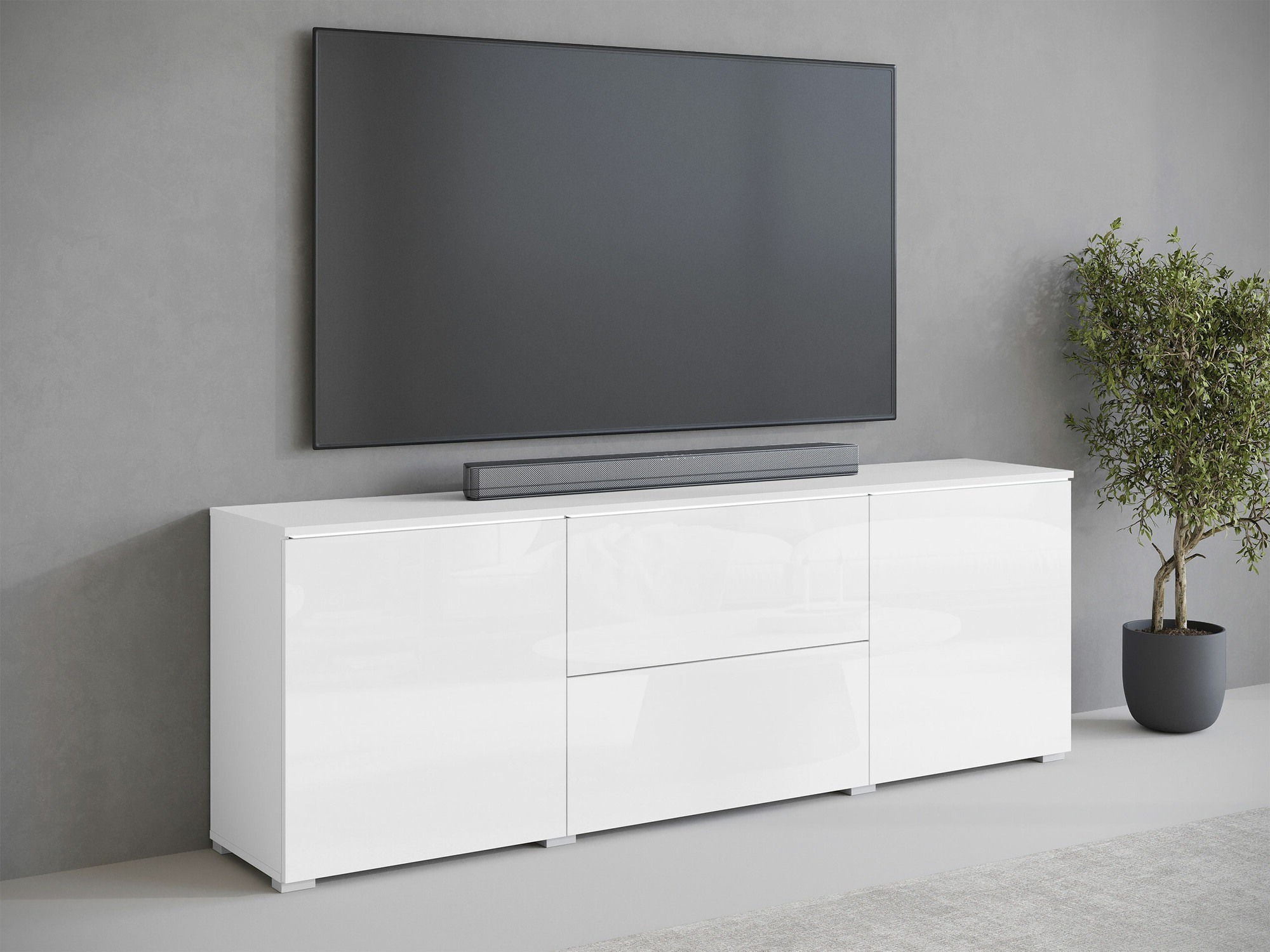 TV galds Mirfivo 104 (Balts + Glancēts balts)