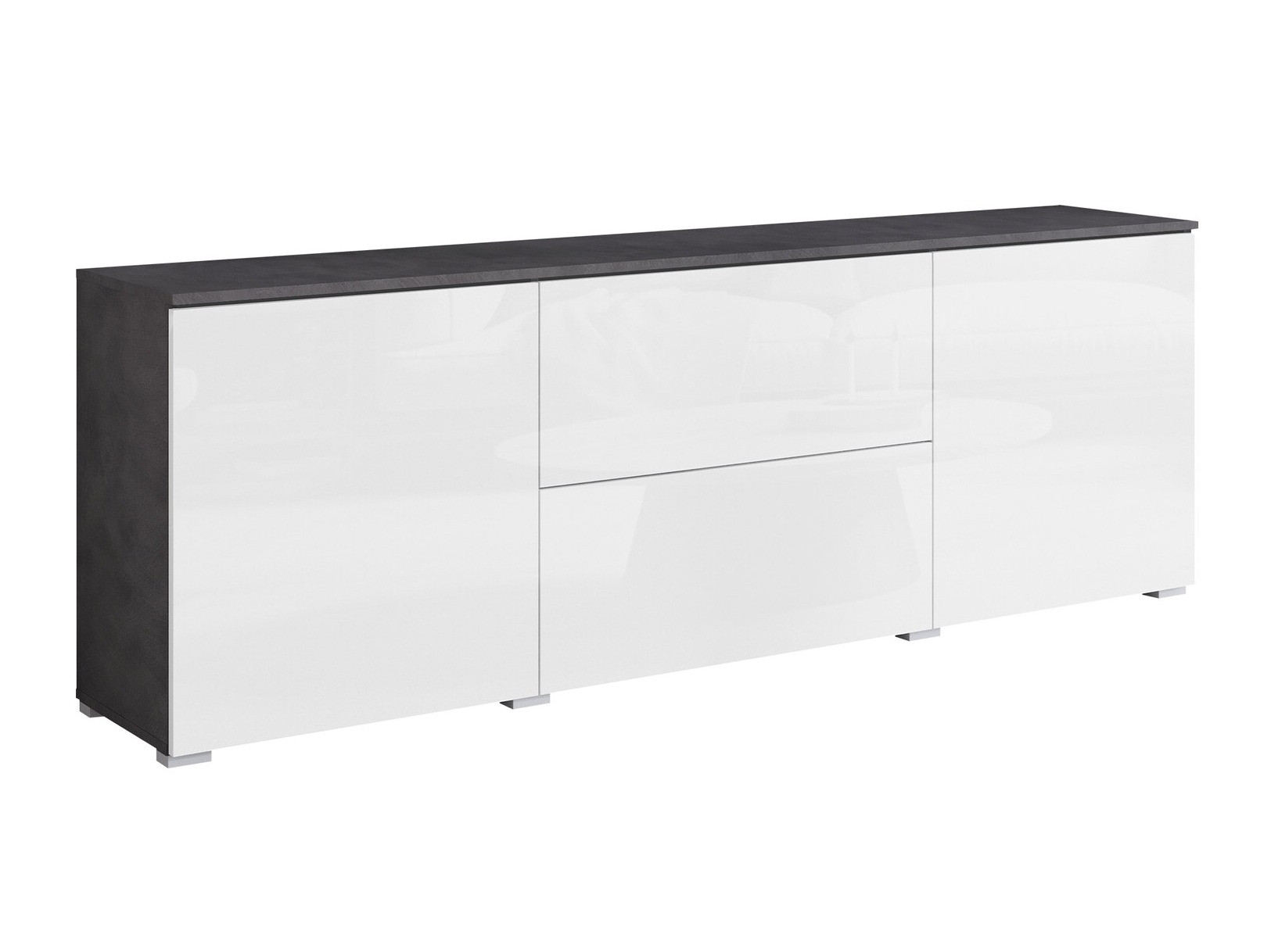 TV galds Mirfivo 104 (Matera pelēks + Glancēts balts)
