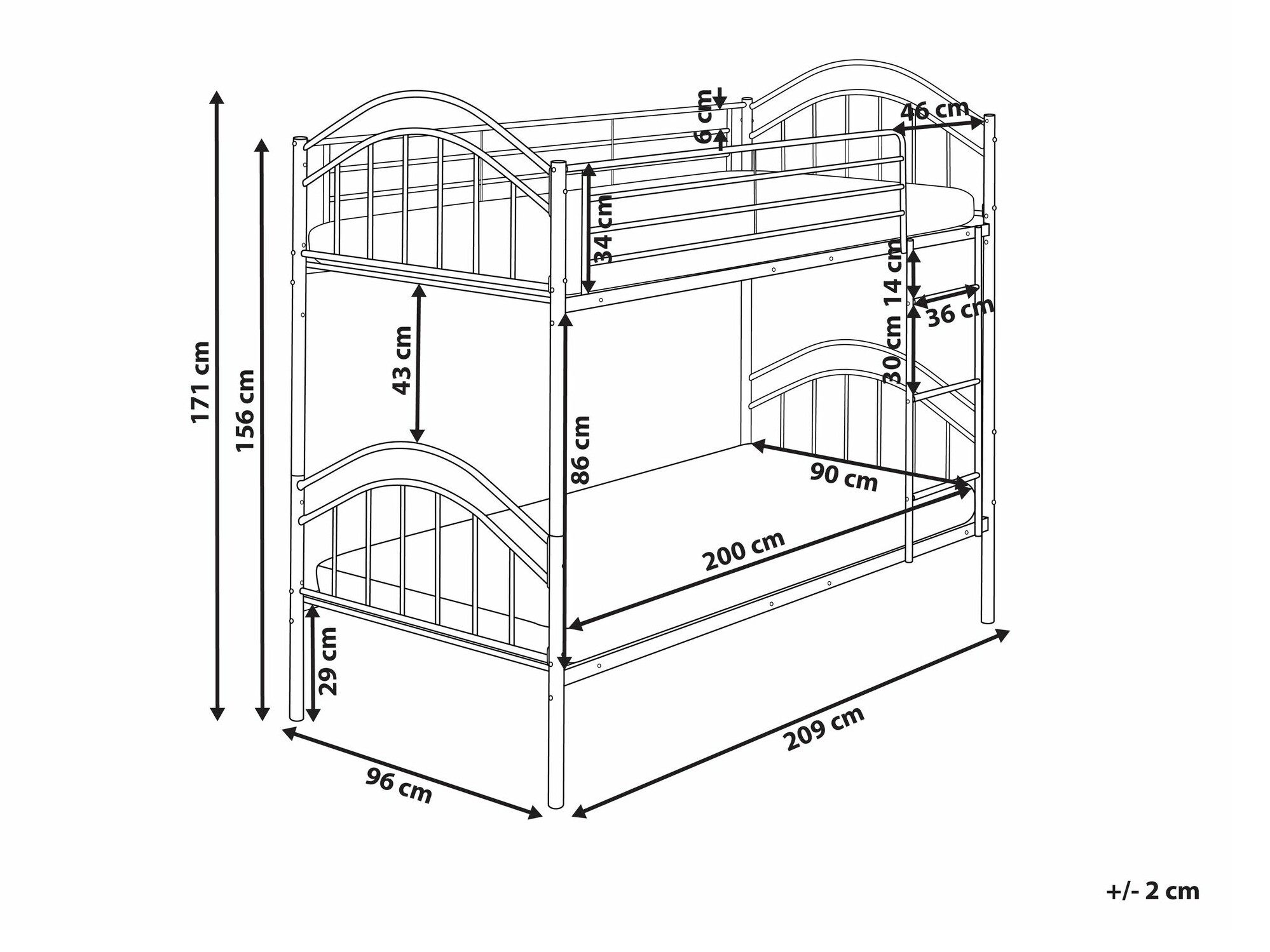 Divstāvu gulta Berwyn 2634 (Melns)