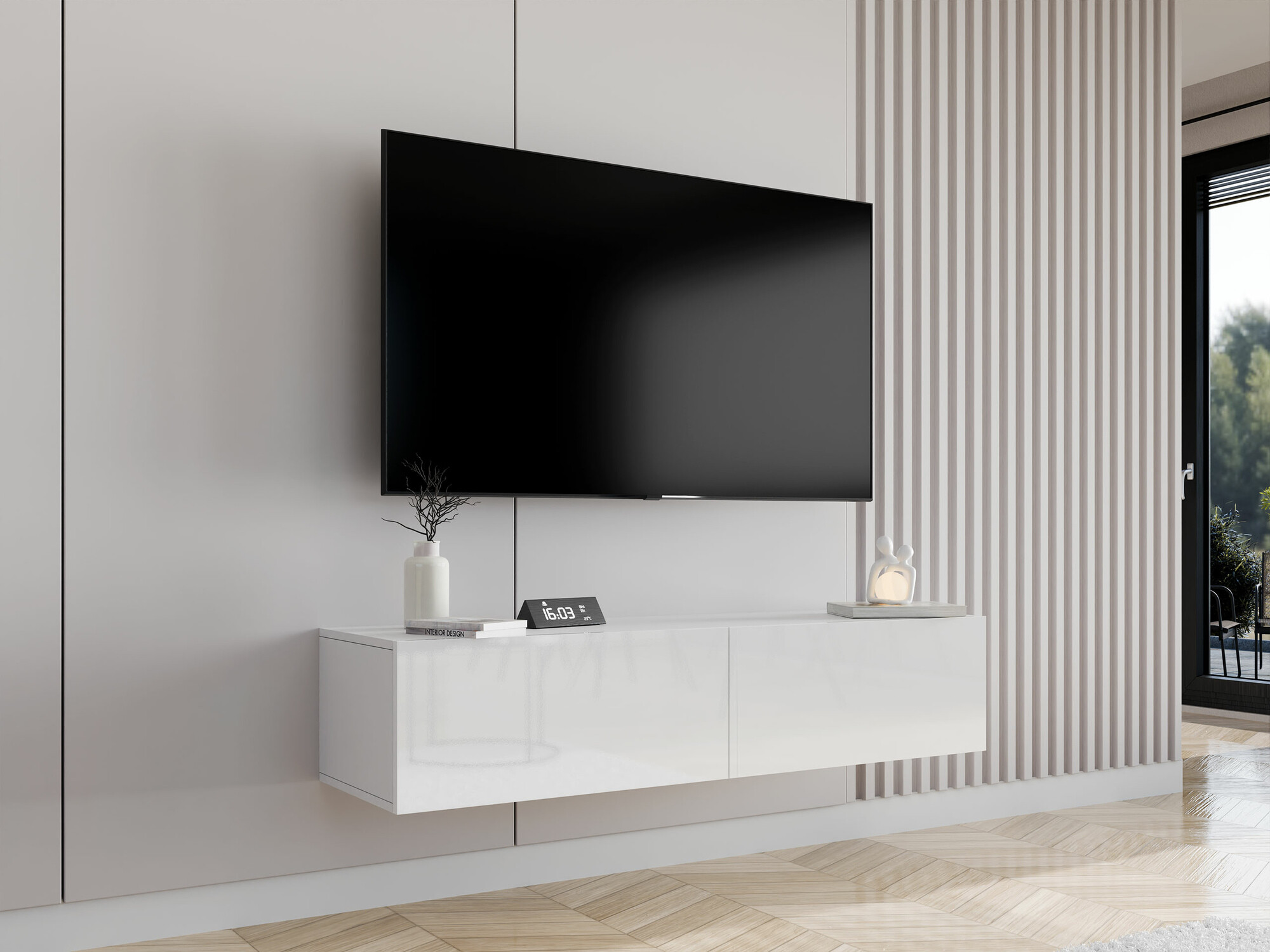TV galds Vilrin II (Balts + Glancēts balts)
