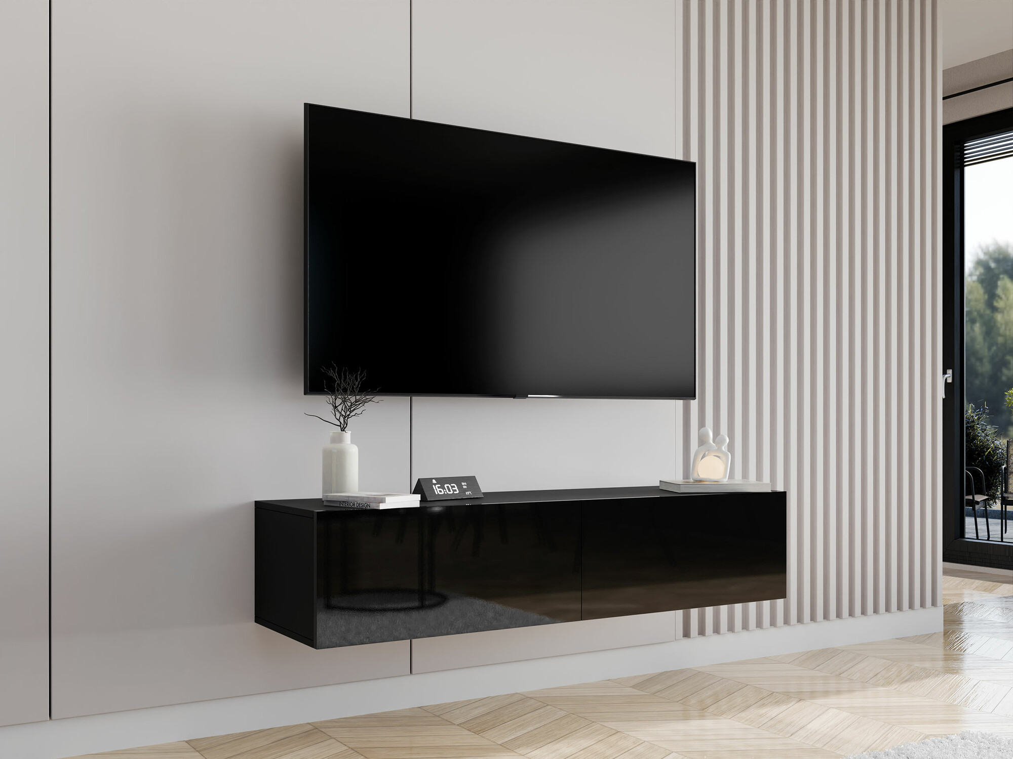 TV galds Vilrin II (Melns + Glancēts melns)