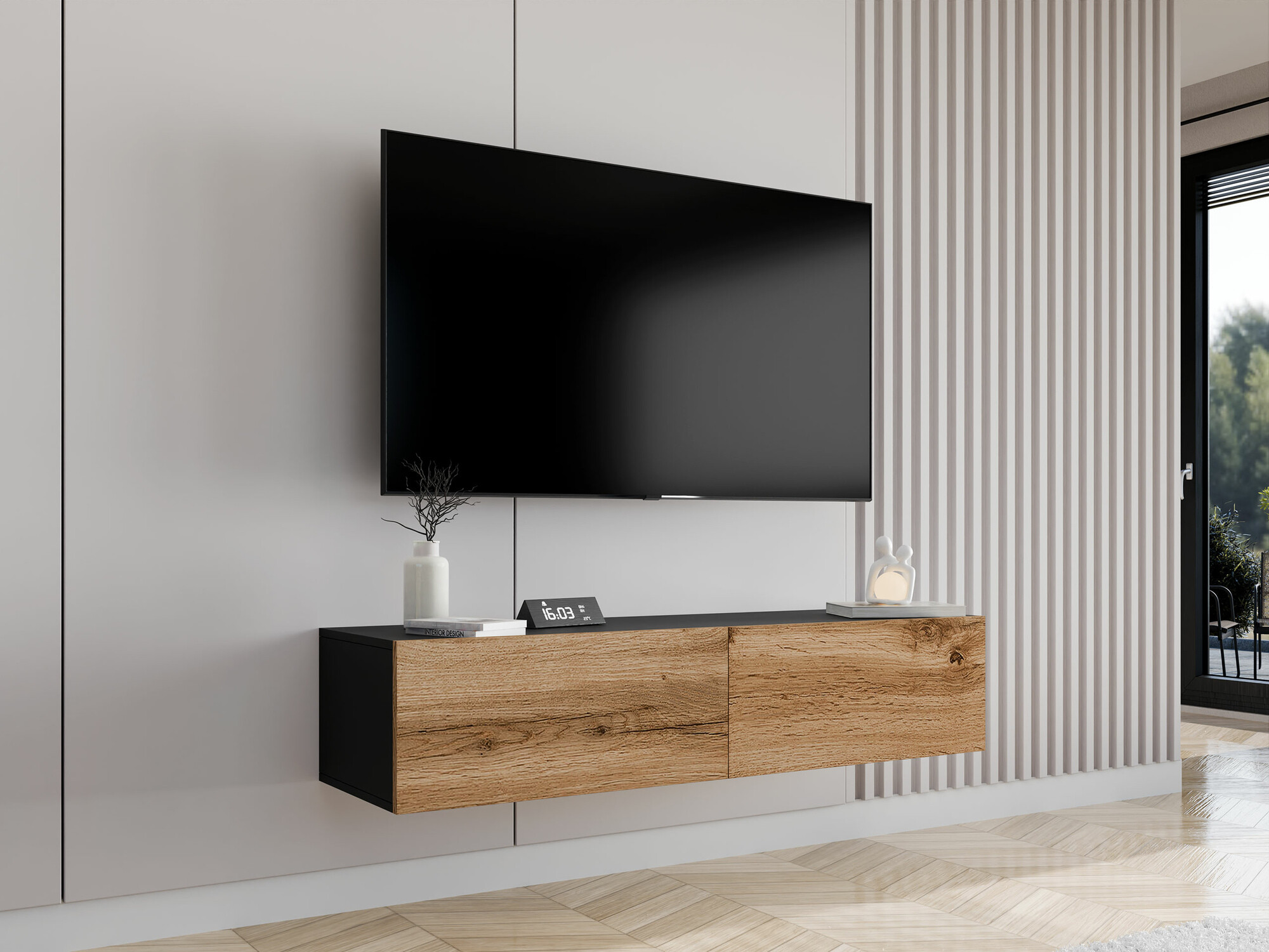 TV galds Vilrin II (Melns + Votan ozols)