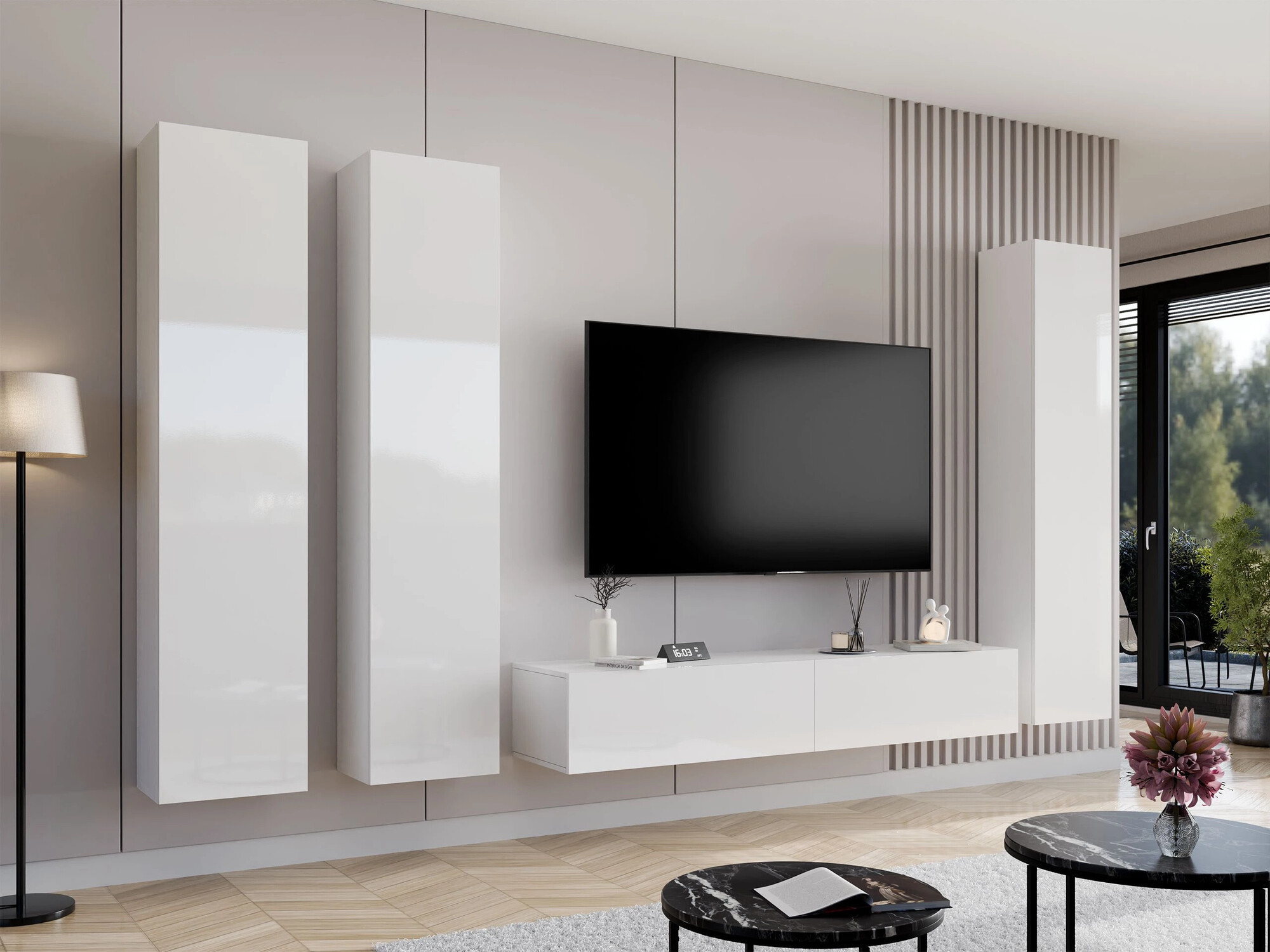 TV galds Vilrin I (Balts + Glancēts balts)