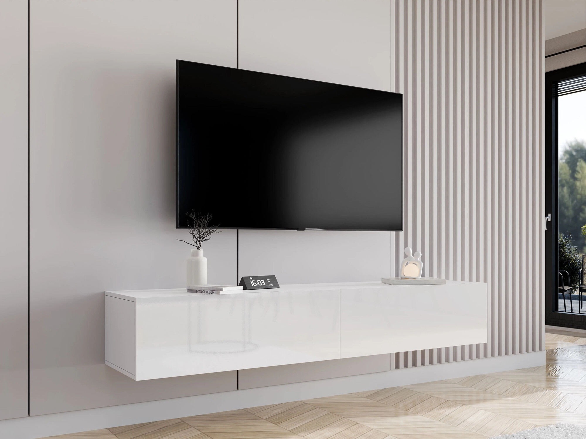 TV galds Vilrin I (Balts + Glancēts balts)