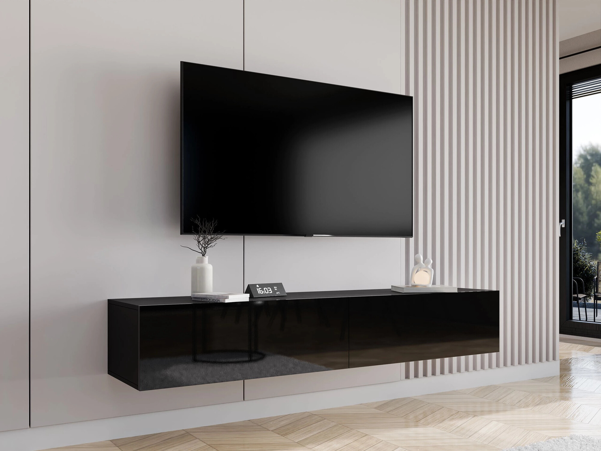 TV galds Vilrin I (Melns + Glancēts melns)