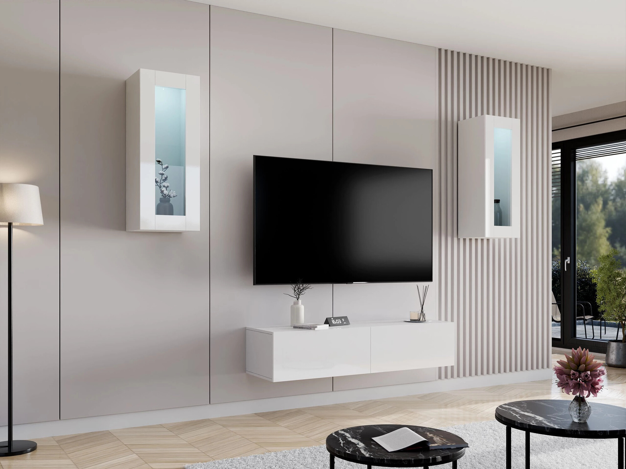 TV galds Vilrin II (Balts + Glancēts balts)