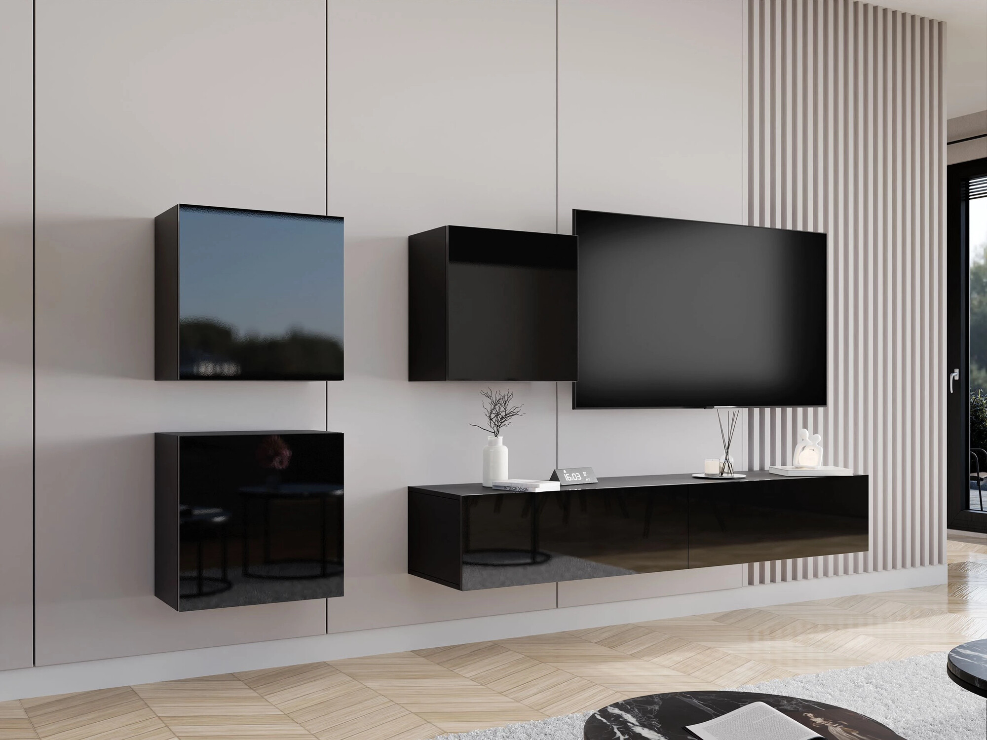 TV galds Vilrin II (Melns + Glancēts melns)