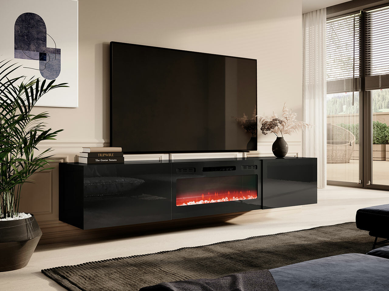 TV galds Imago I (Melns + Glancēts melns)
