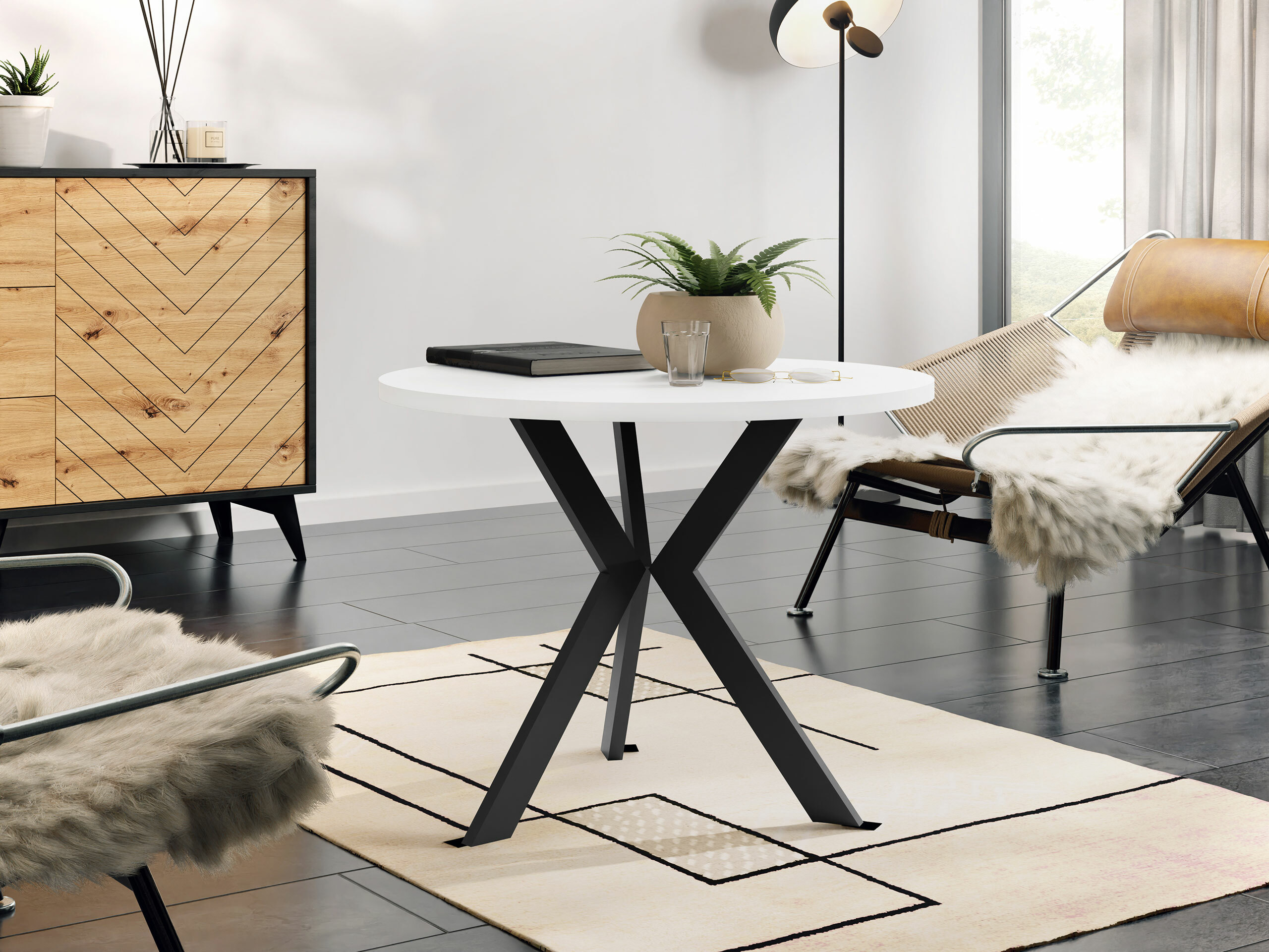 Žurnālu galdiņš Dearborn 106 (Balts + Melns)