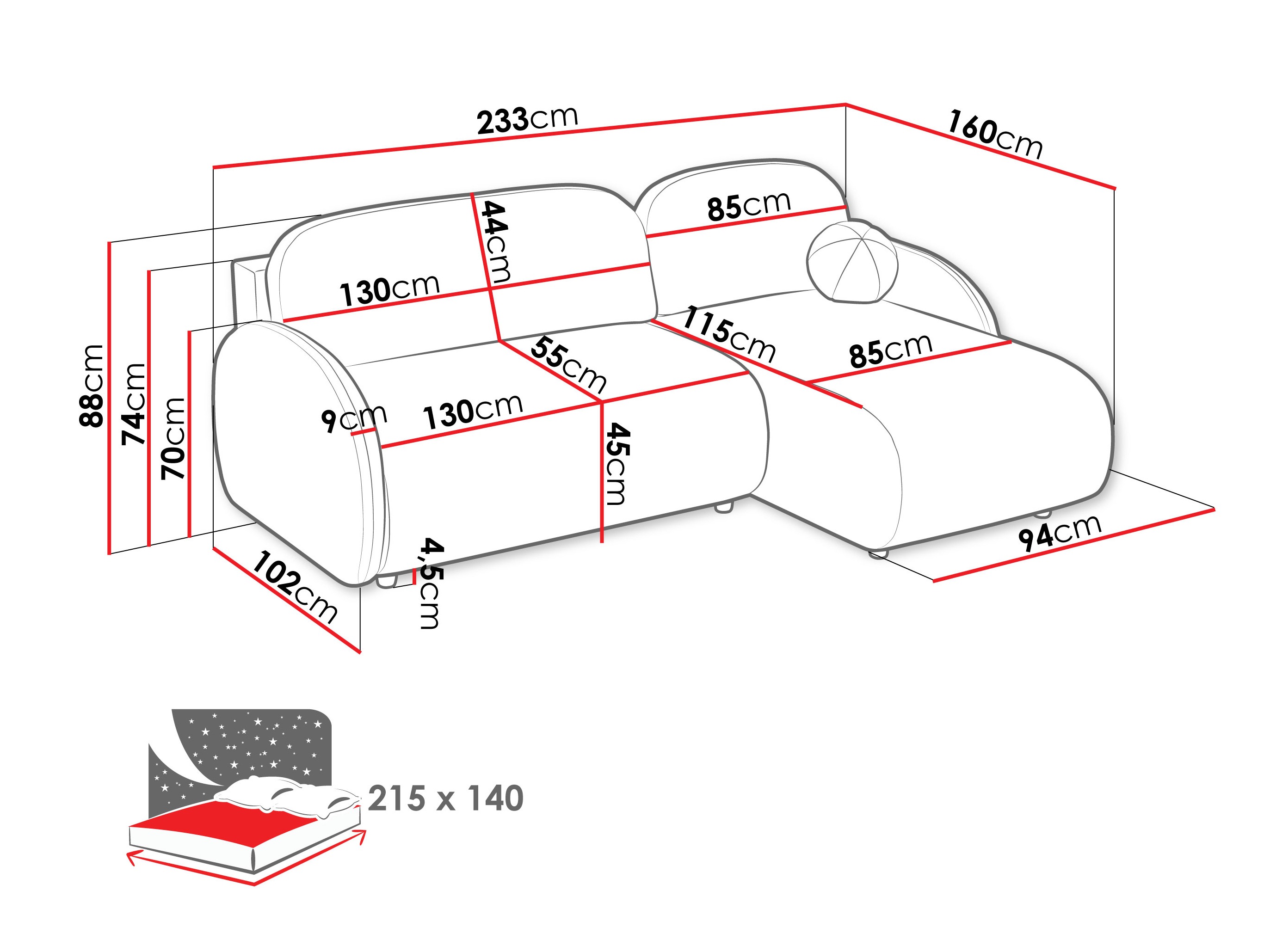 Stūra dīvāns Columbus 249 (Sereno 681)