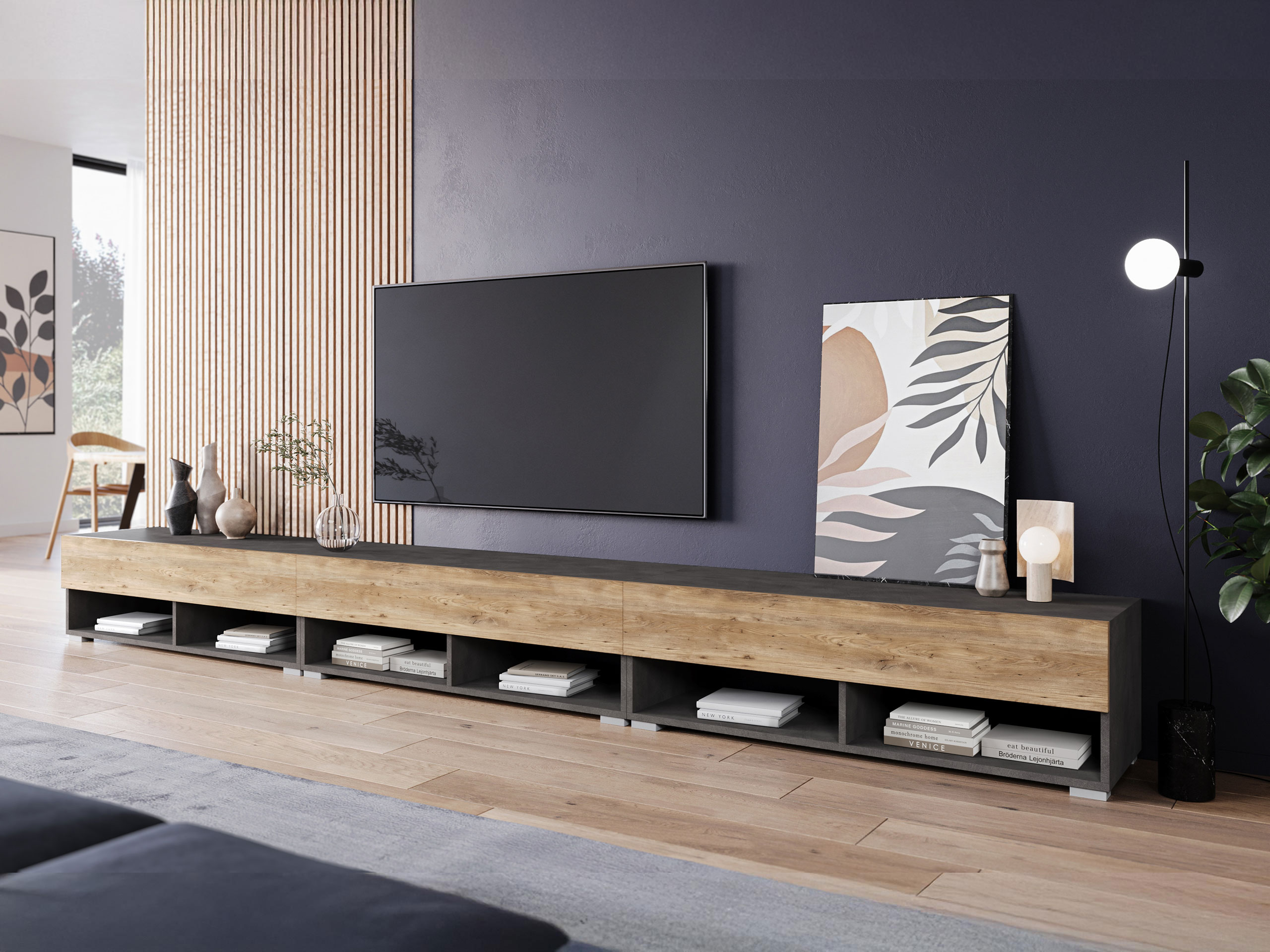 TV galds Sarasota 144 (Matera pelēks + Kastanis)