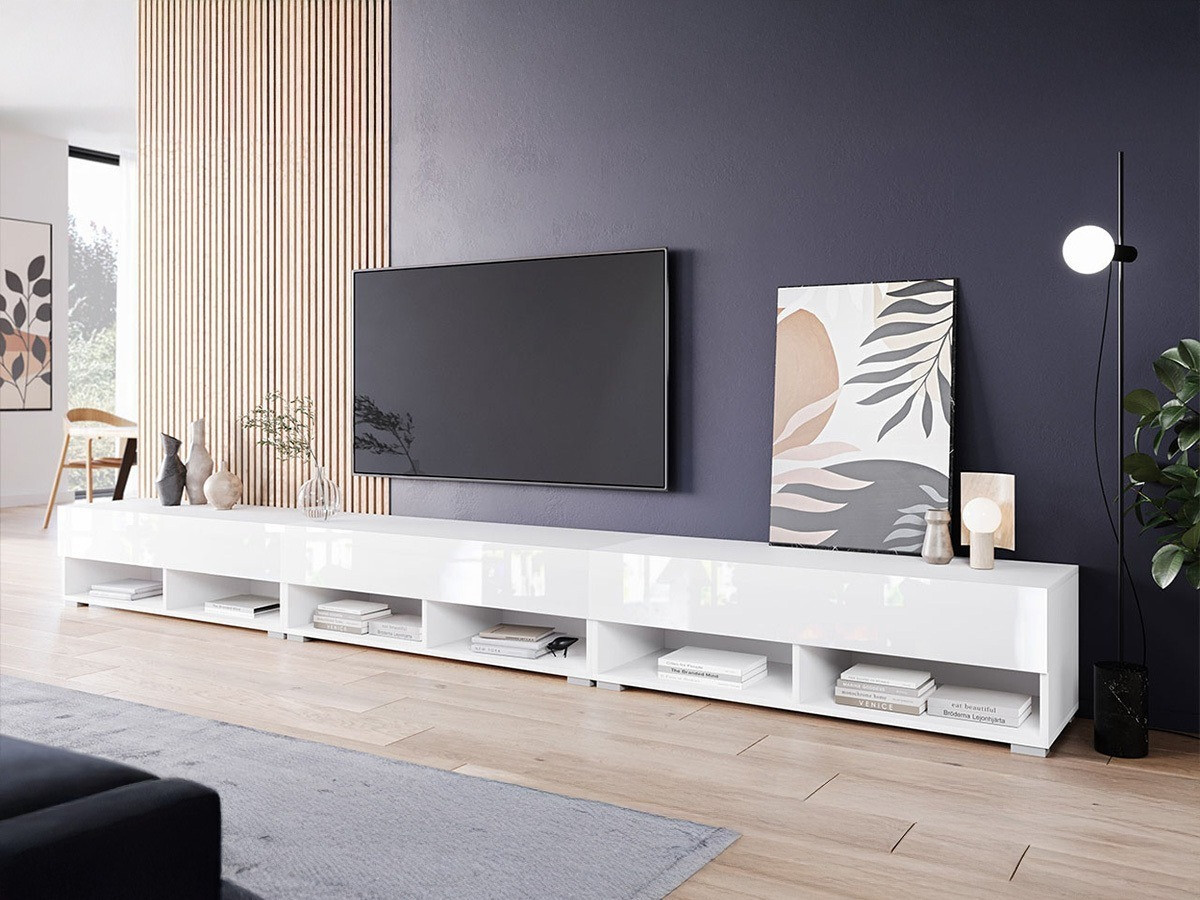 TV galds Sarasota 144 (Balts + Glancēts balts)