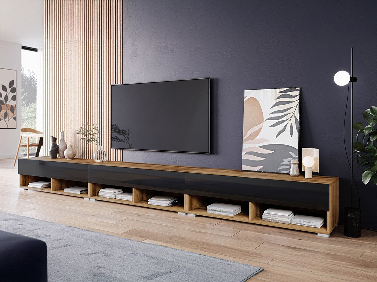 TV galds Sarasota 144 (Votan ozols + Glancēts melns)