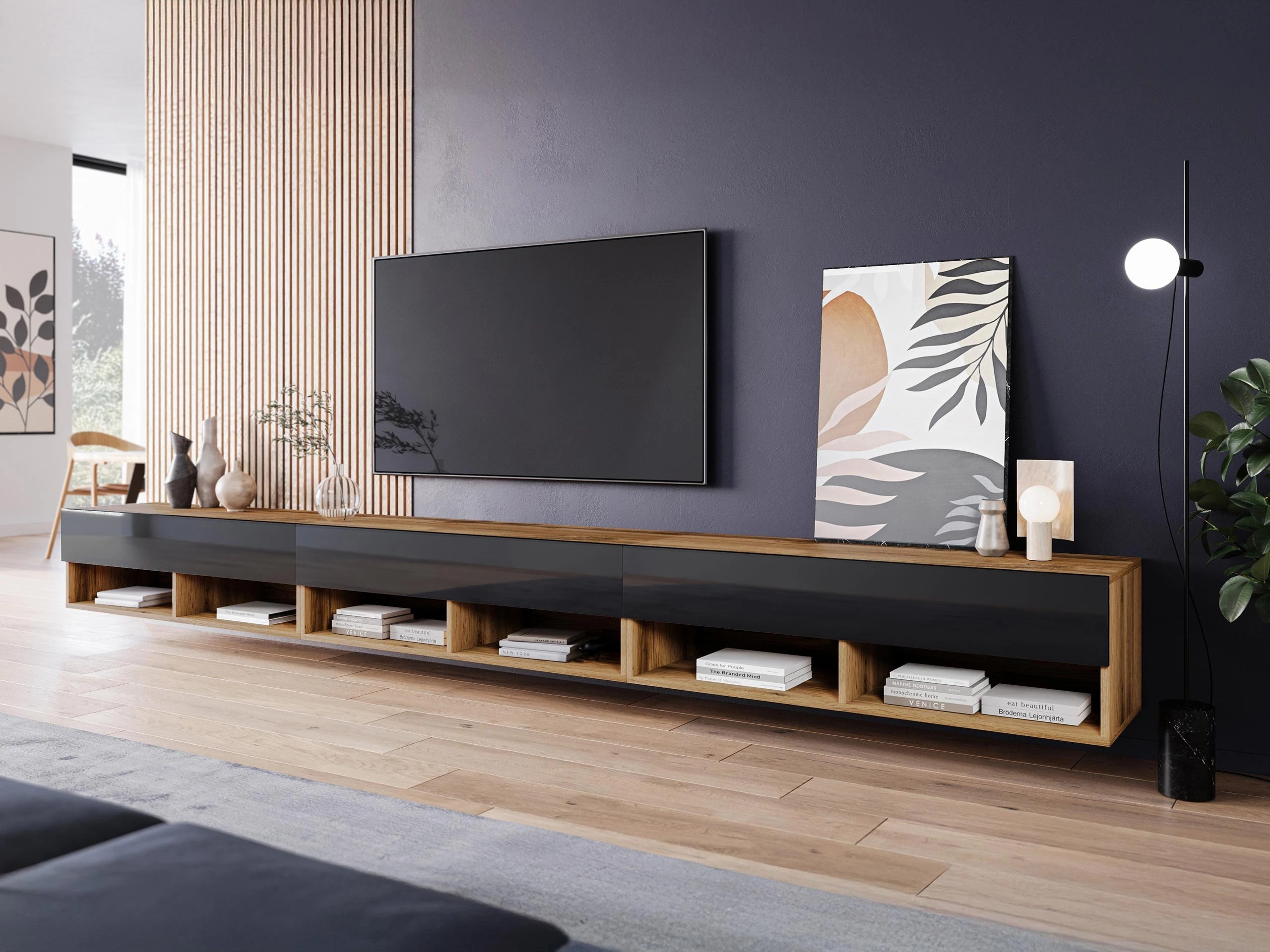 TV galds Sarasota 144 (Votan ozols + Glancēts melns)
