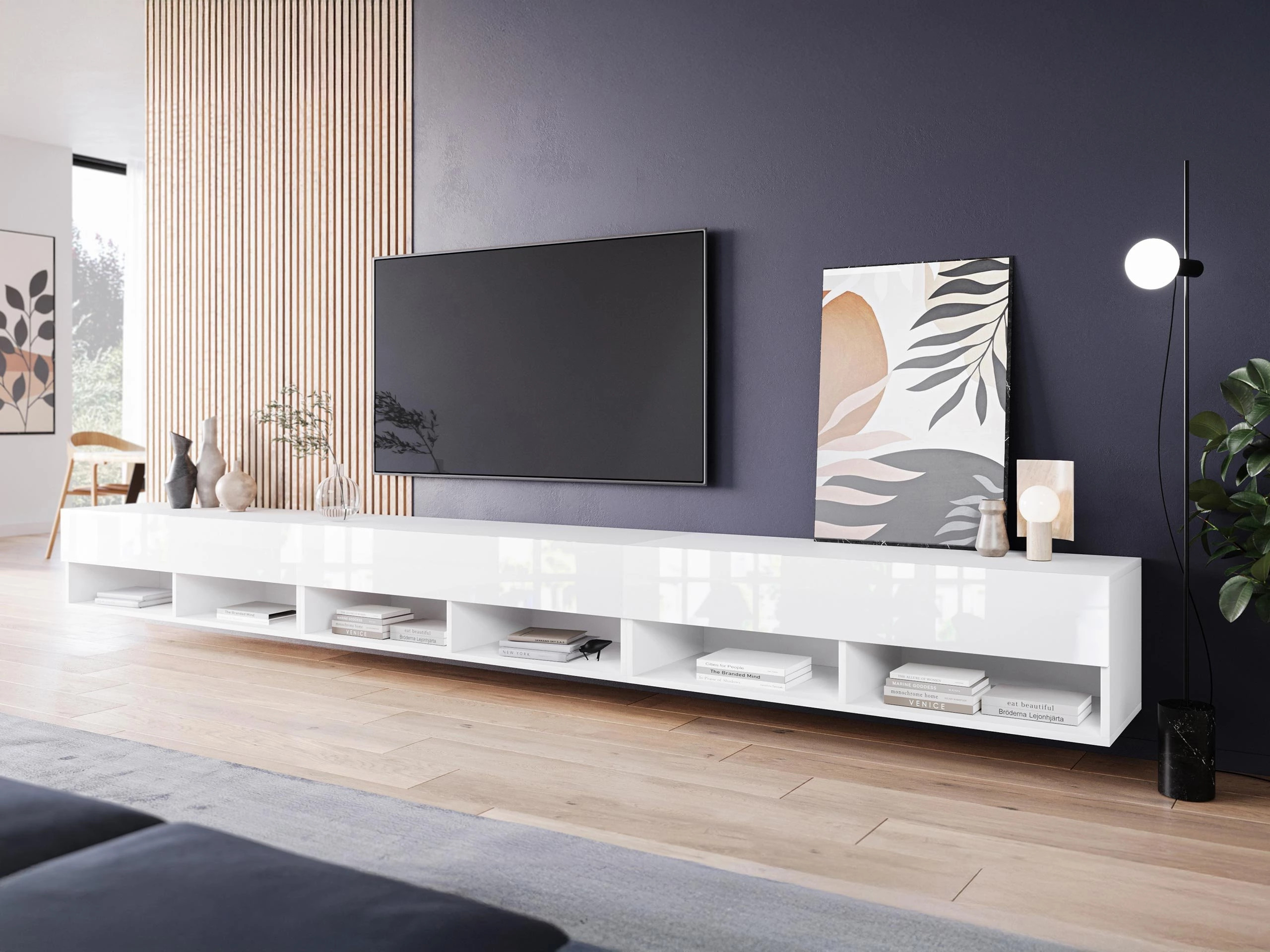 TV galds Sarasota 144 (Balts + Glancēts balts)