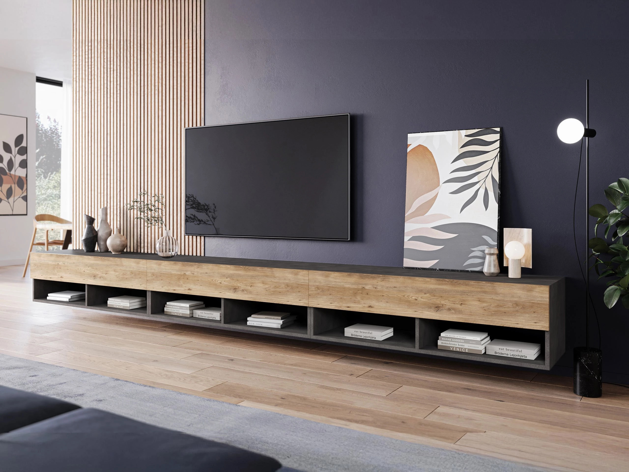 TV galds Sarasota 144 (Matera pelēks + Kastanis)