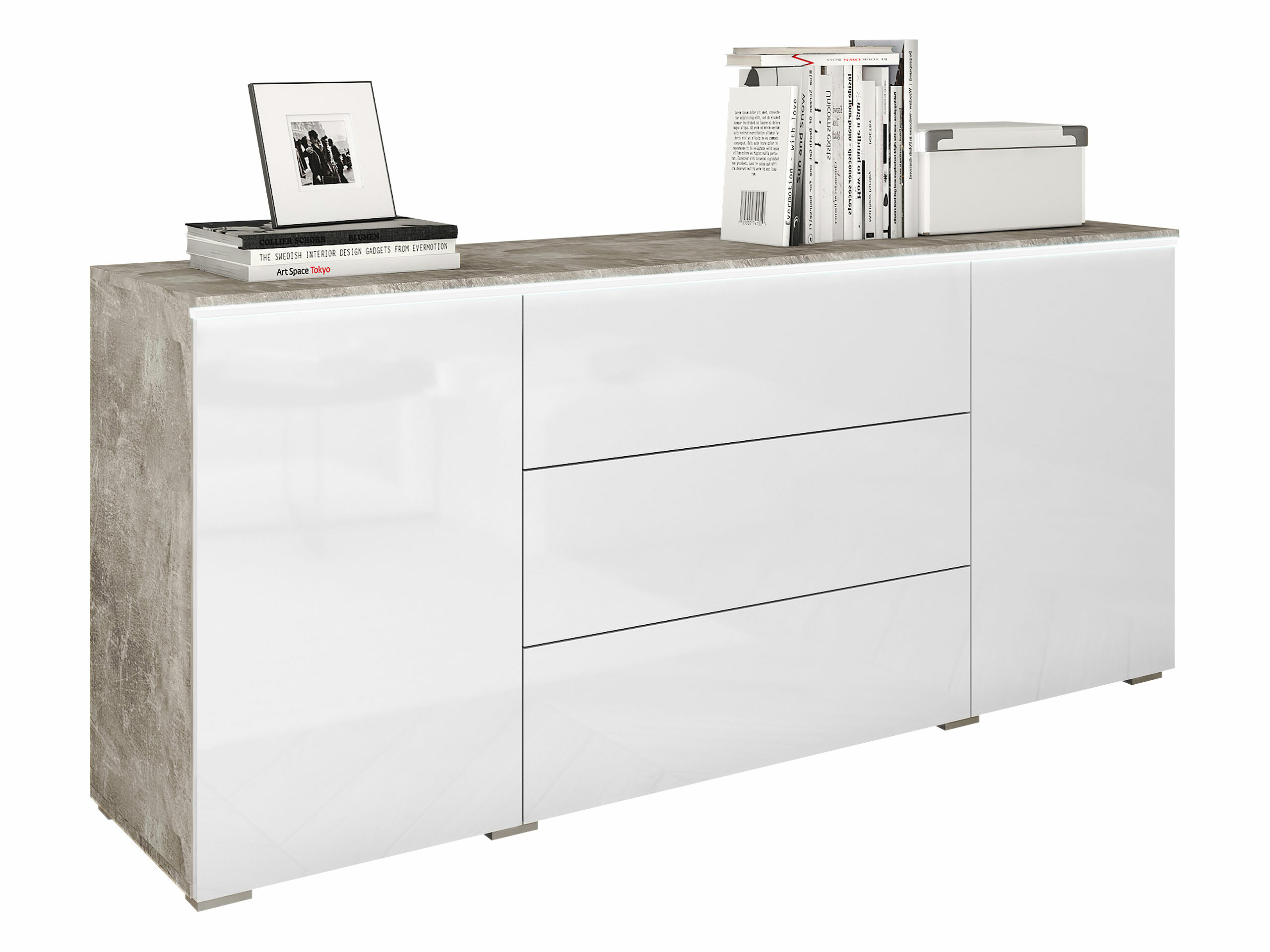 Kumode Mirfivo 102 (Betons + Glancēts balts)