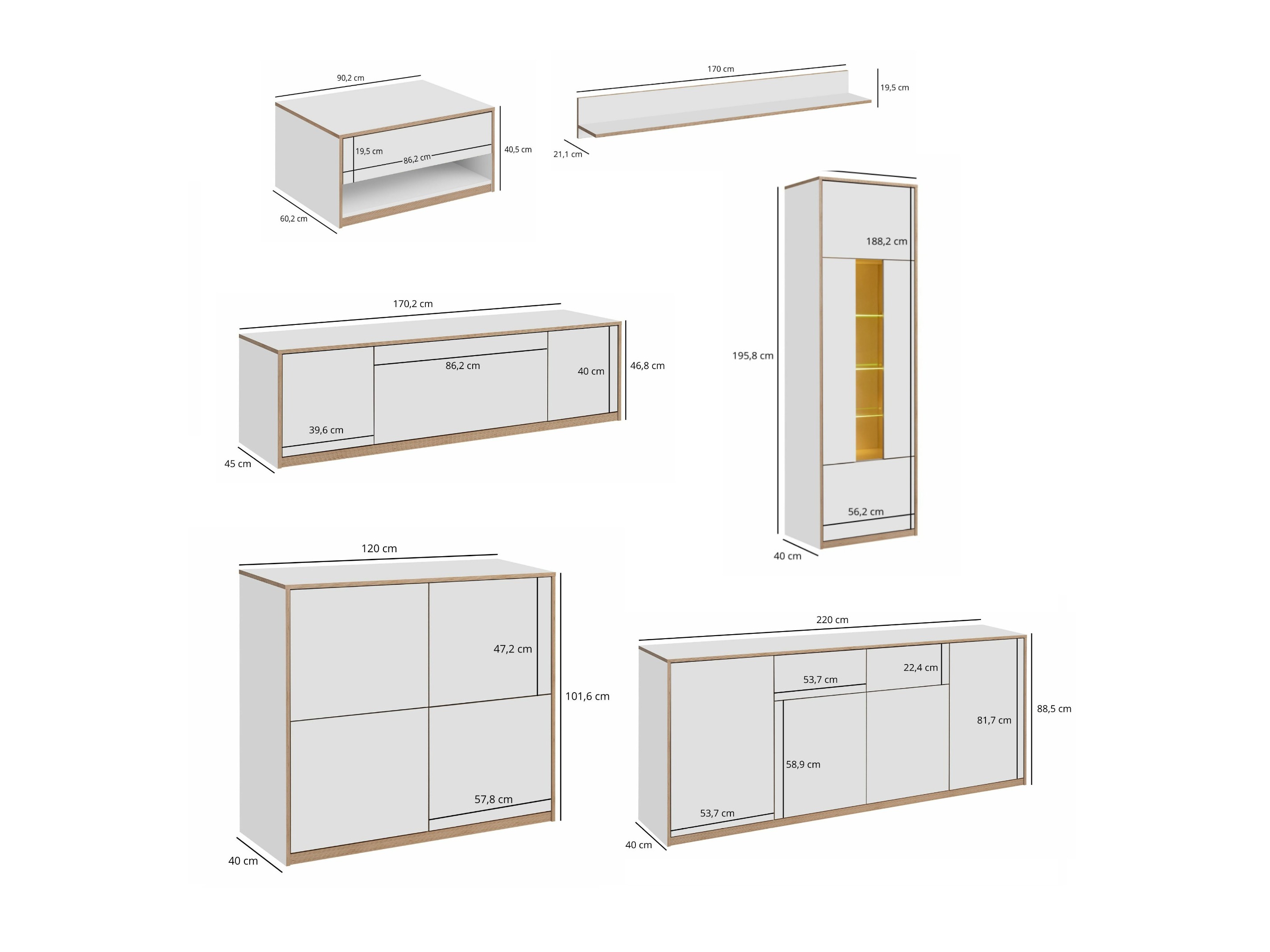 Viesistabas komplekts Fivetri 110 (Balts)
