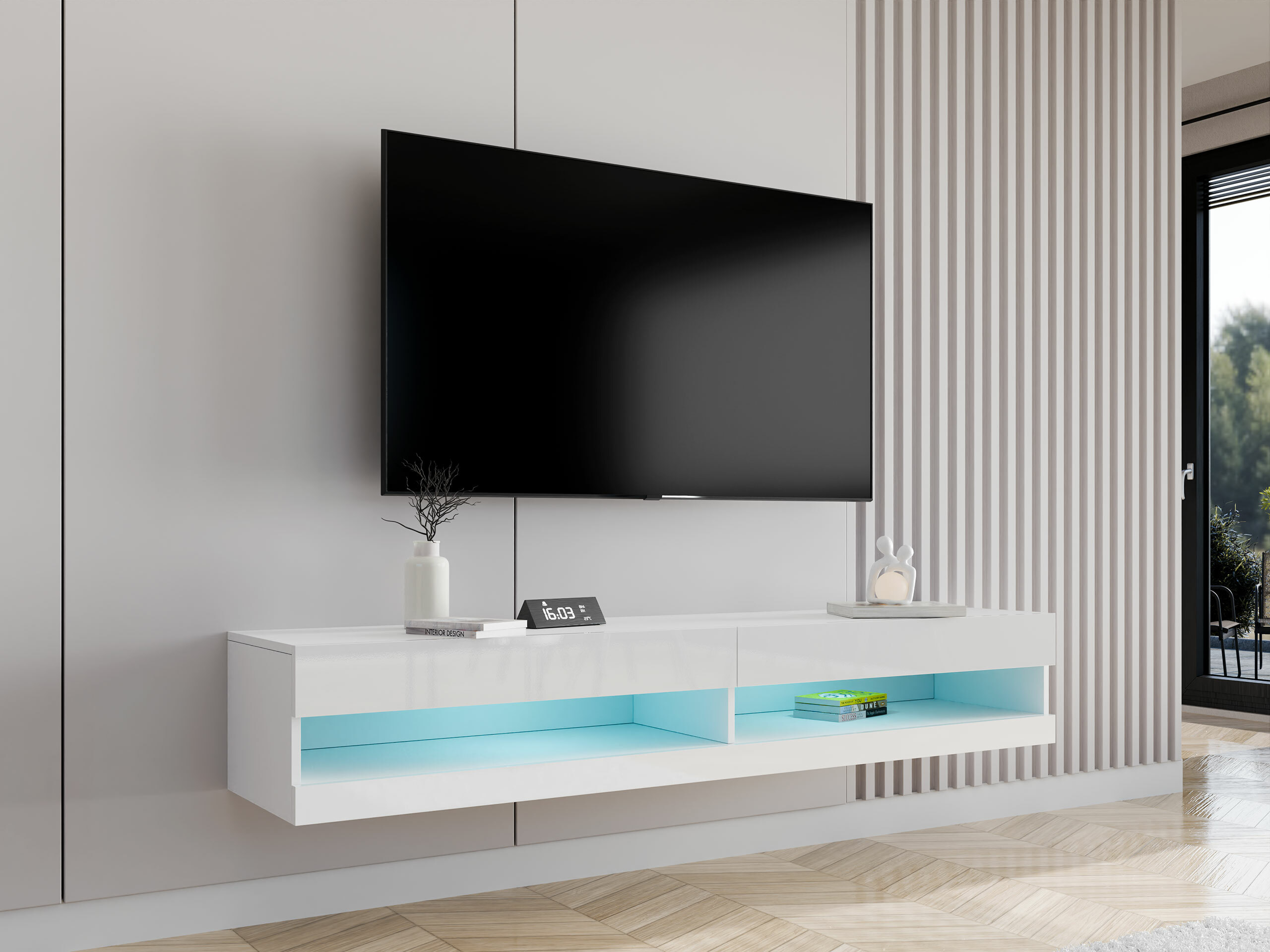 TV galds Vilrin (Balts + Glancēts balts)