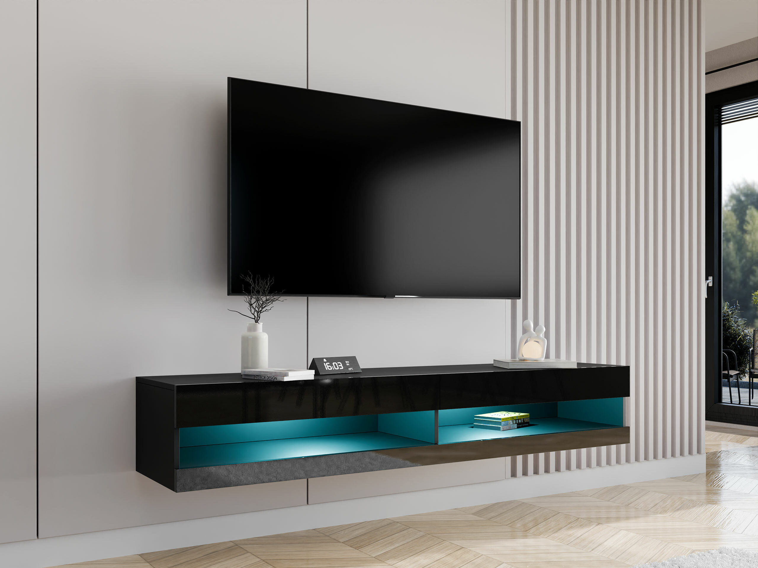 TV galds Vilrin (Melns + Glancēts melns)