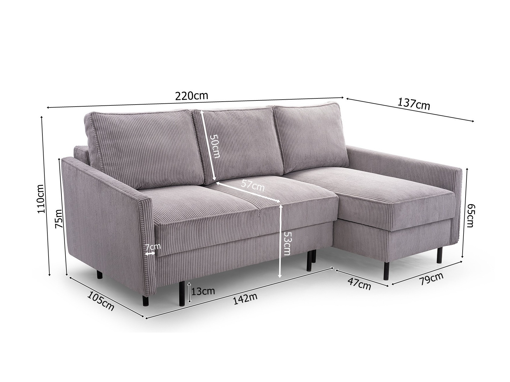 Stūra dīvāns Lufkin 164 (Monolith 84)