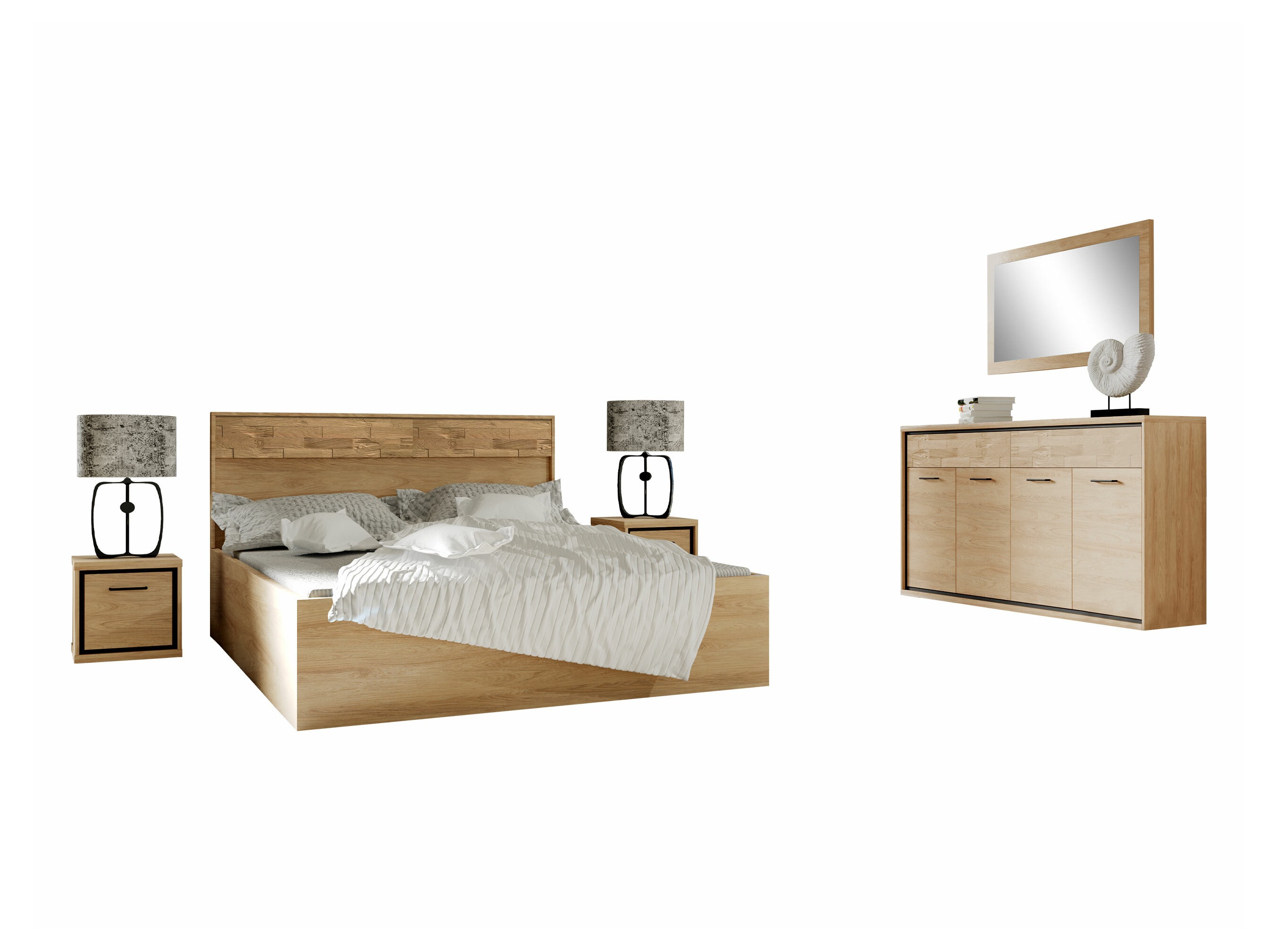 Guļamistabas komplekts Etrmoni 122 (Gaišs koks + Ozols)