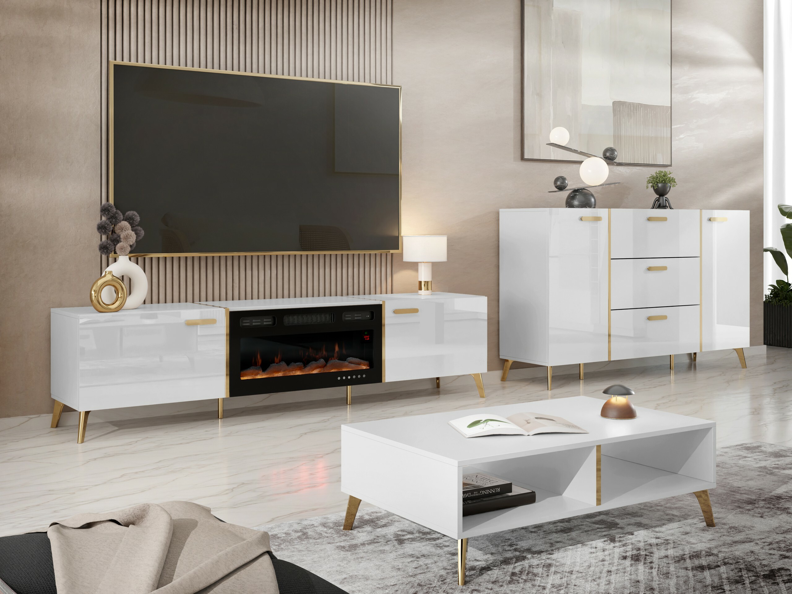 TV galds Comfivo Capella III (Balts + Glancēts balts)