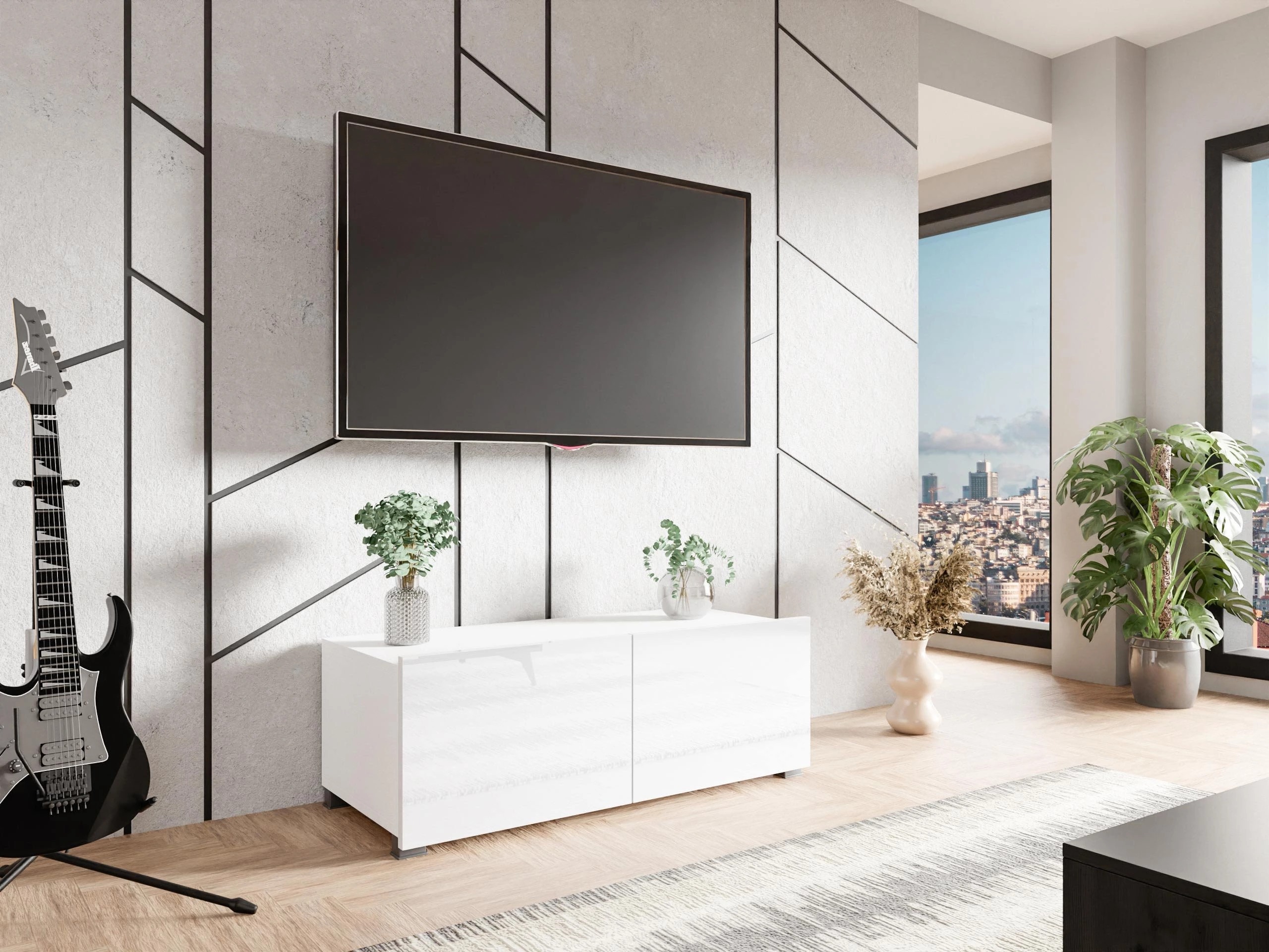 TV galds Remus I (Balts + Glancēts balts)