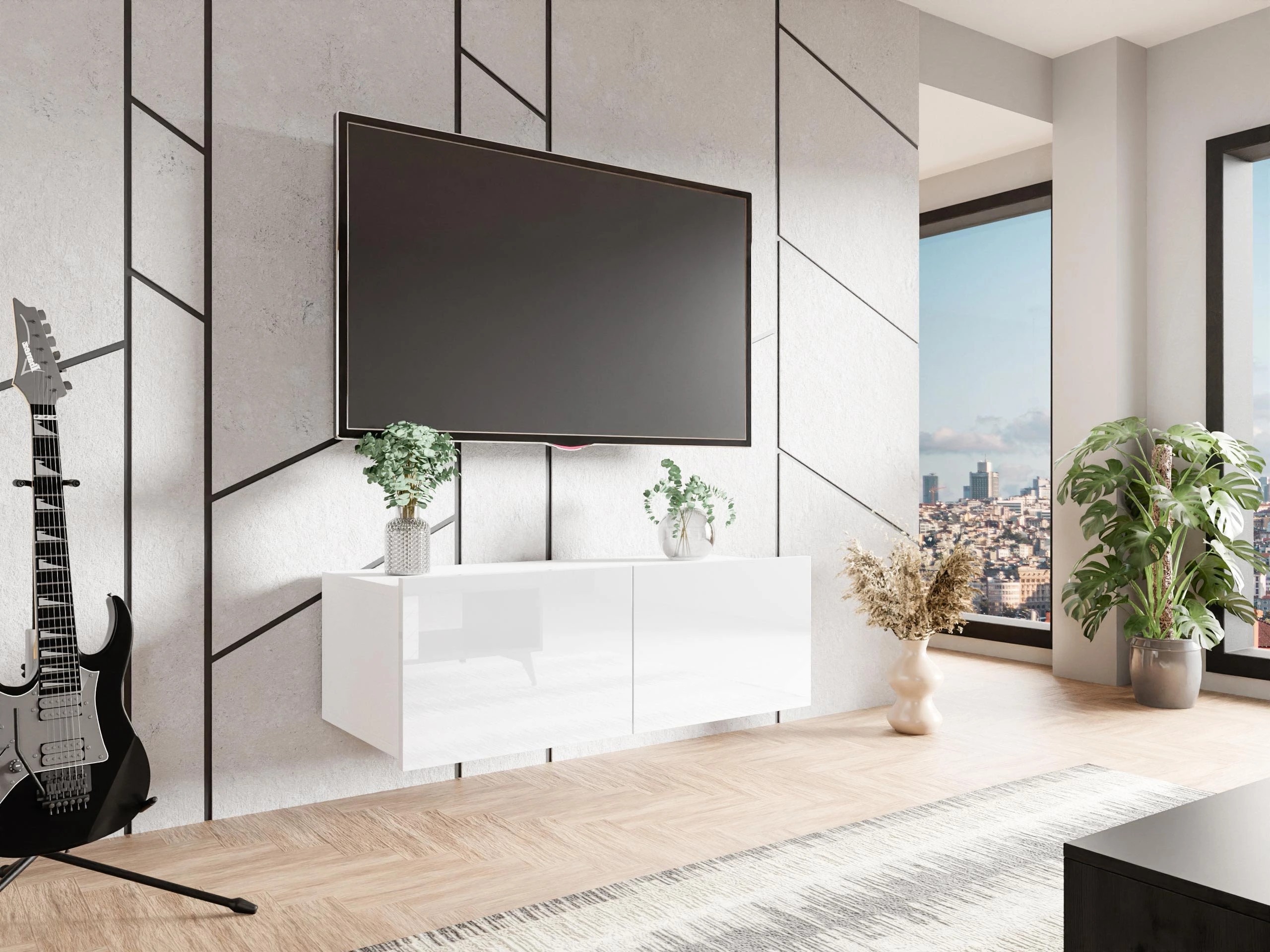 TV galds Remus I (Balts + Glancēts balts)