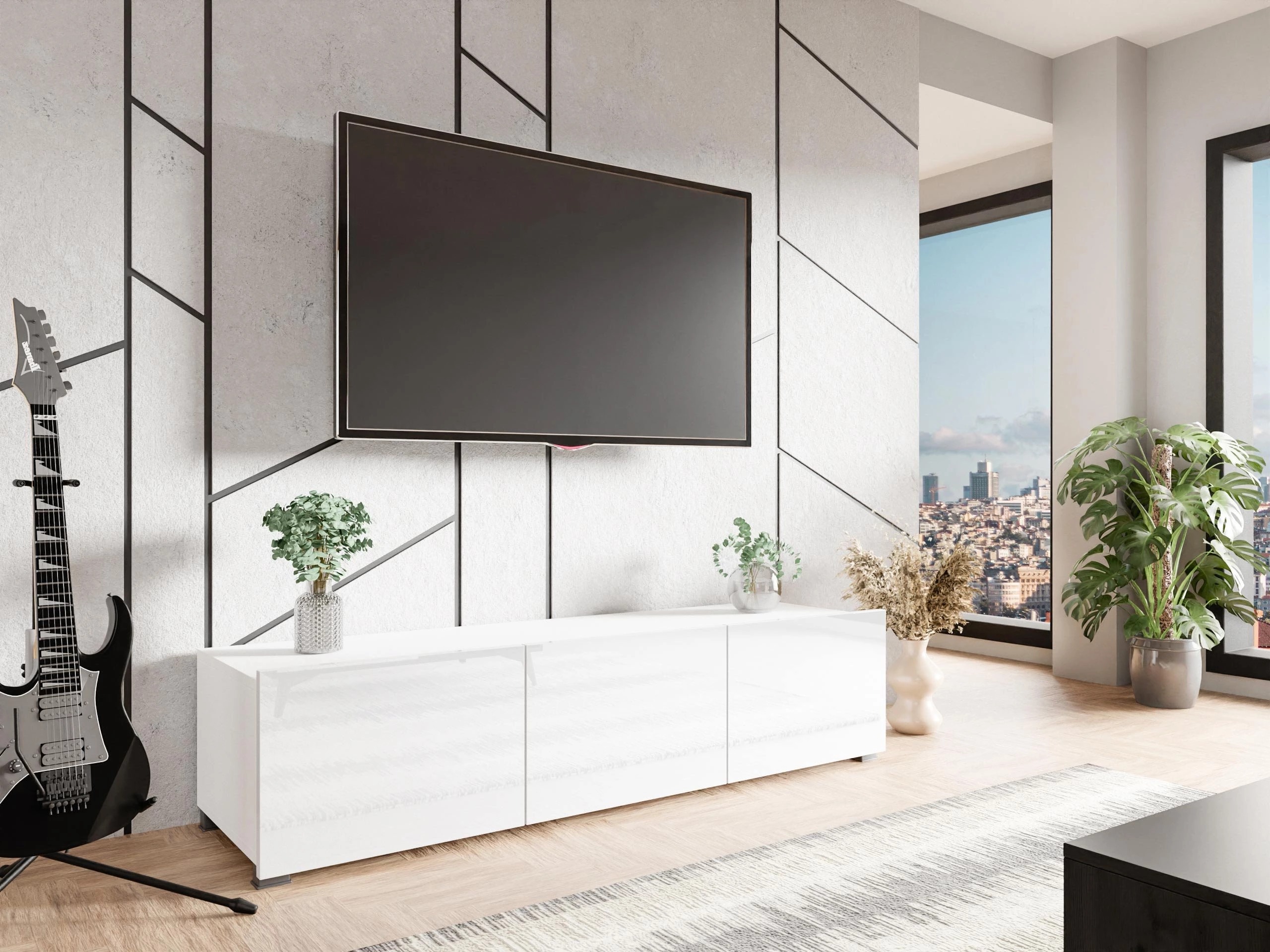 TV galds Remus (Balts + Glancēts balts)