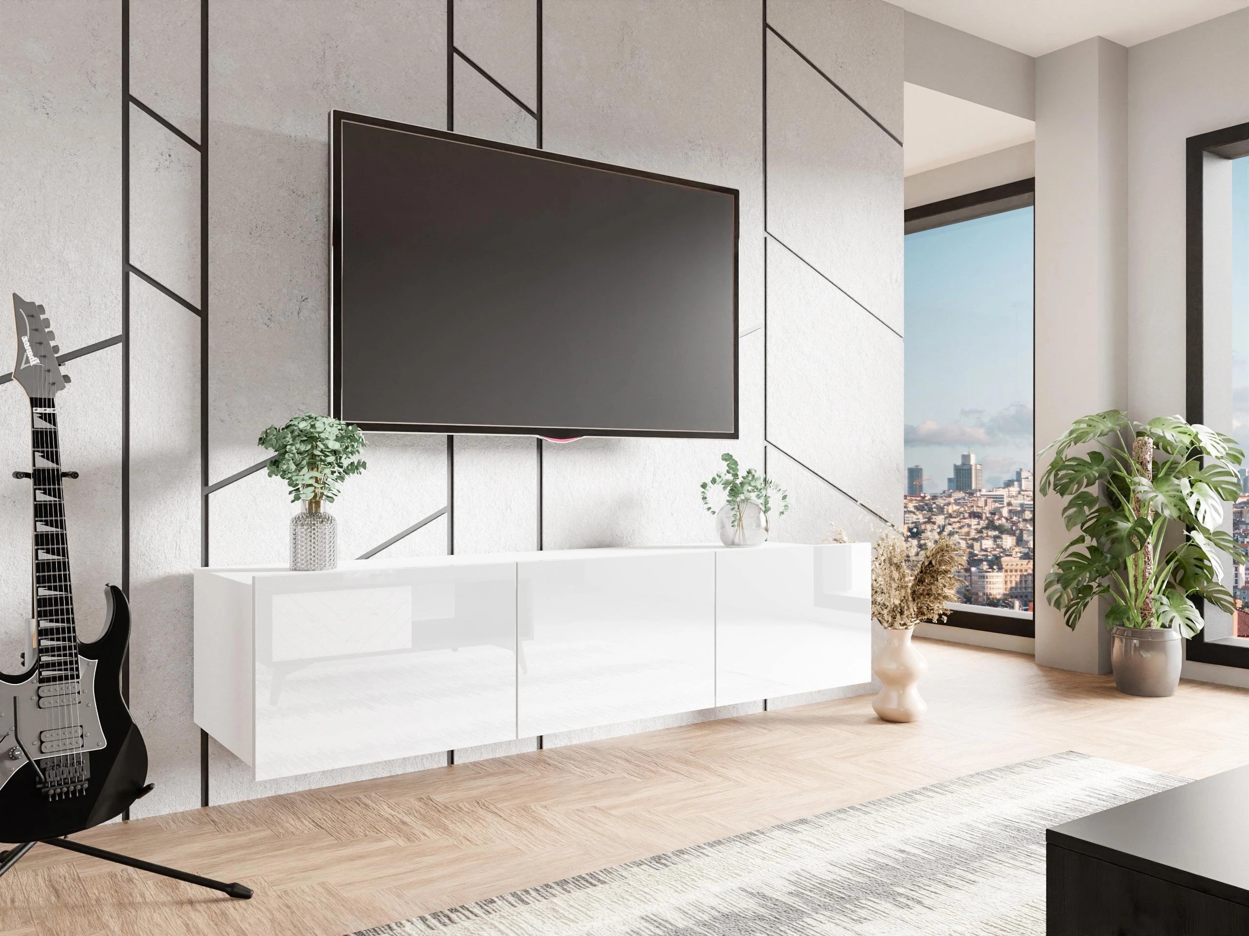 TV galds Remus (Balts + Glancēts balts)