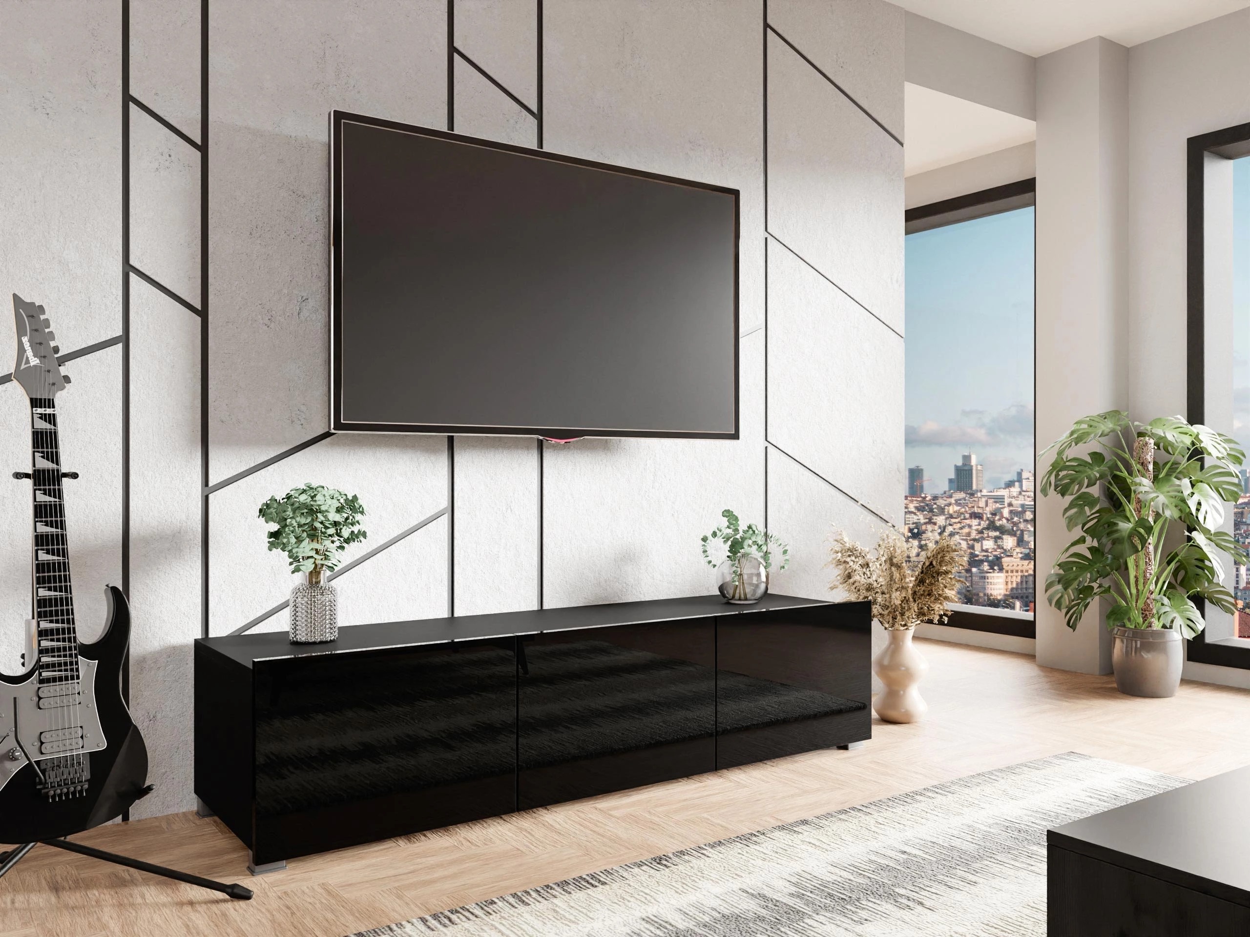 TV galds Remus (Melns + Glancēts melns)