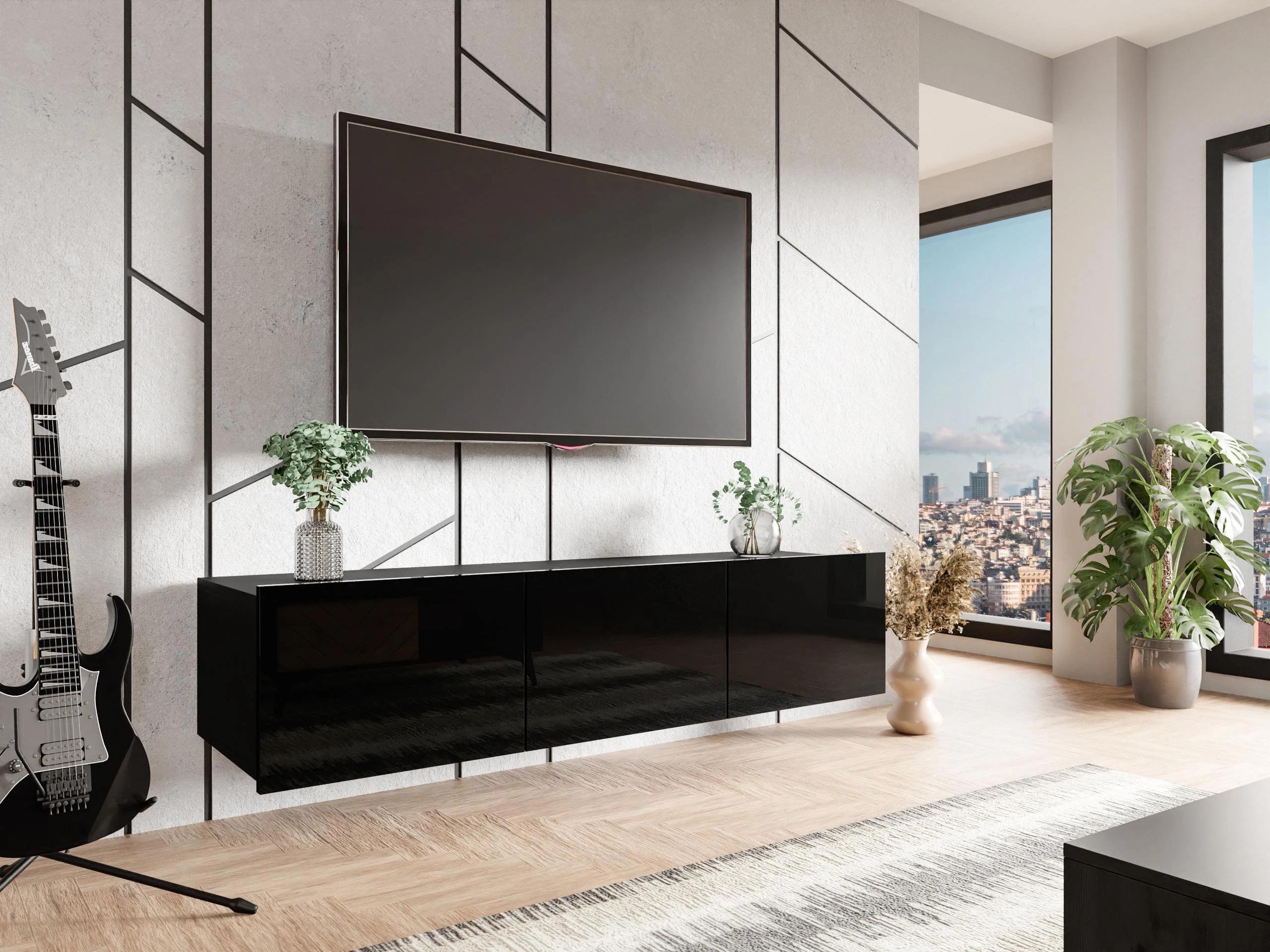 TV galds Remus (Melns + Glancēts melns)