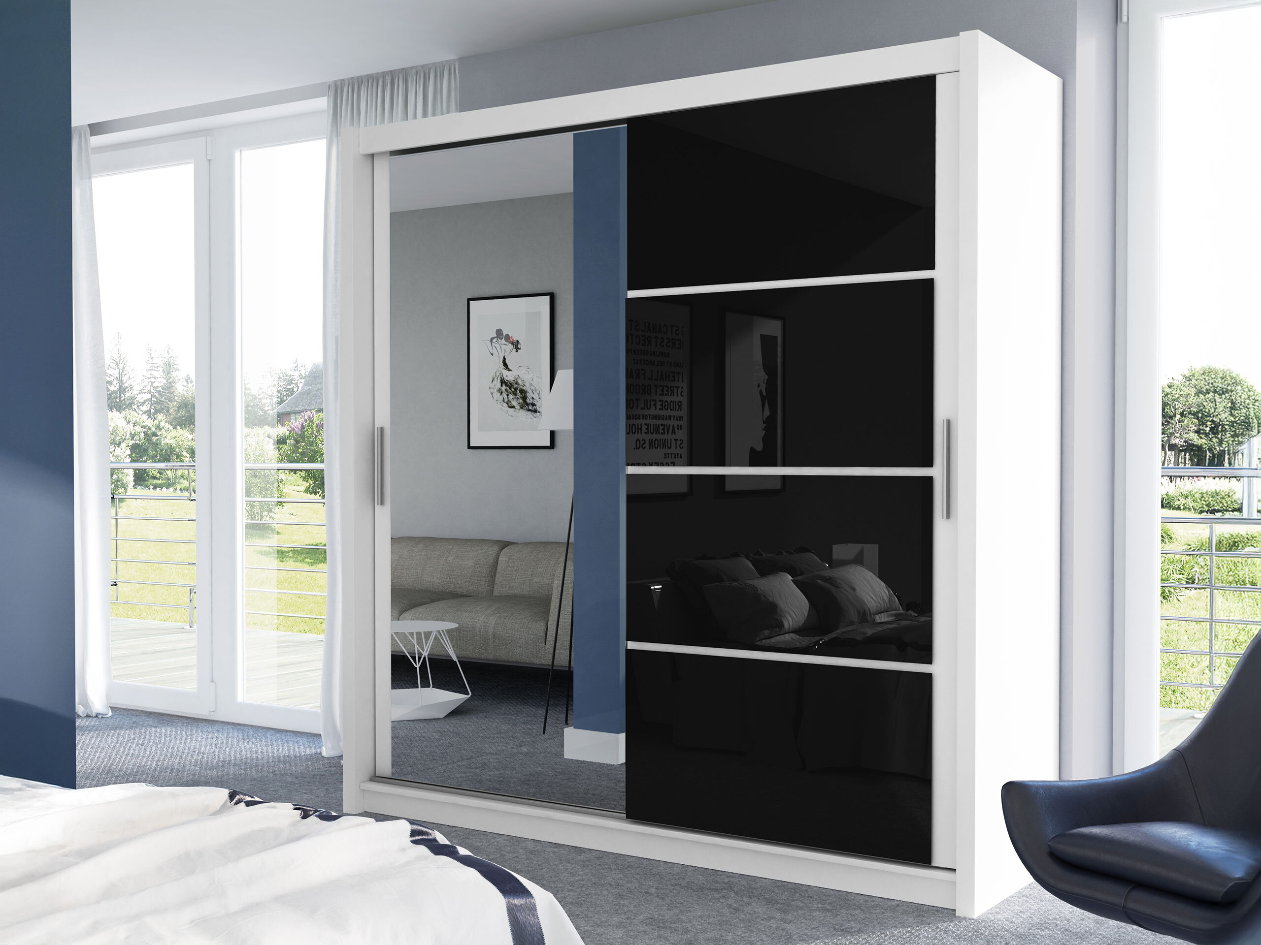 Skapis Honolulu 111 (Balts + Glancēts melns)