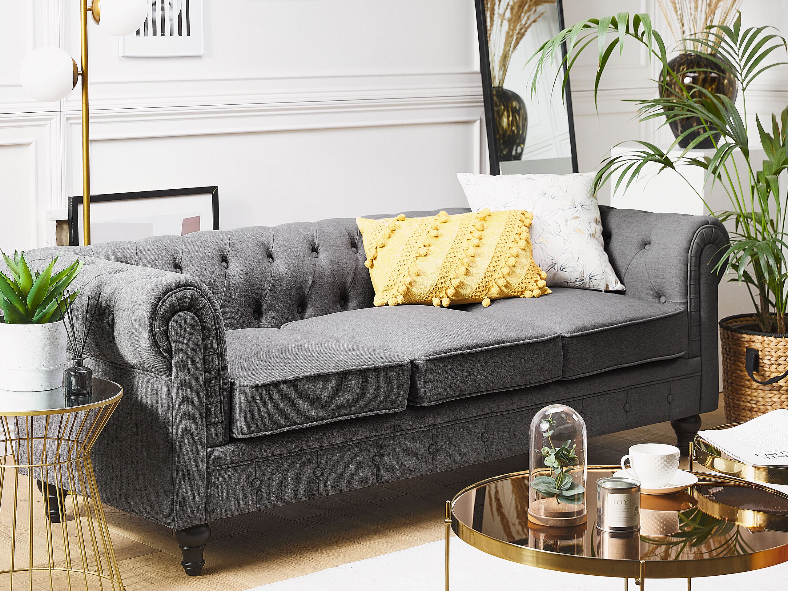 Chesterfield dīvāns Cirdoro 100 (Pelēks)