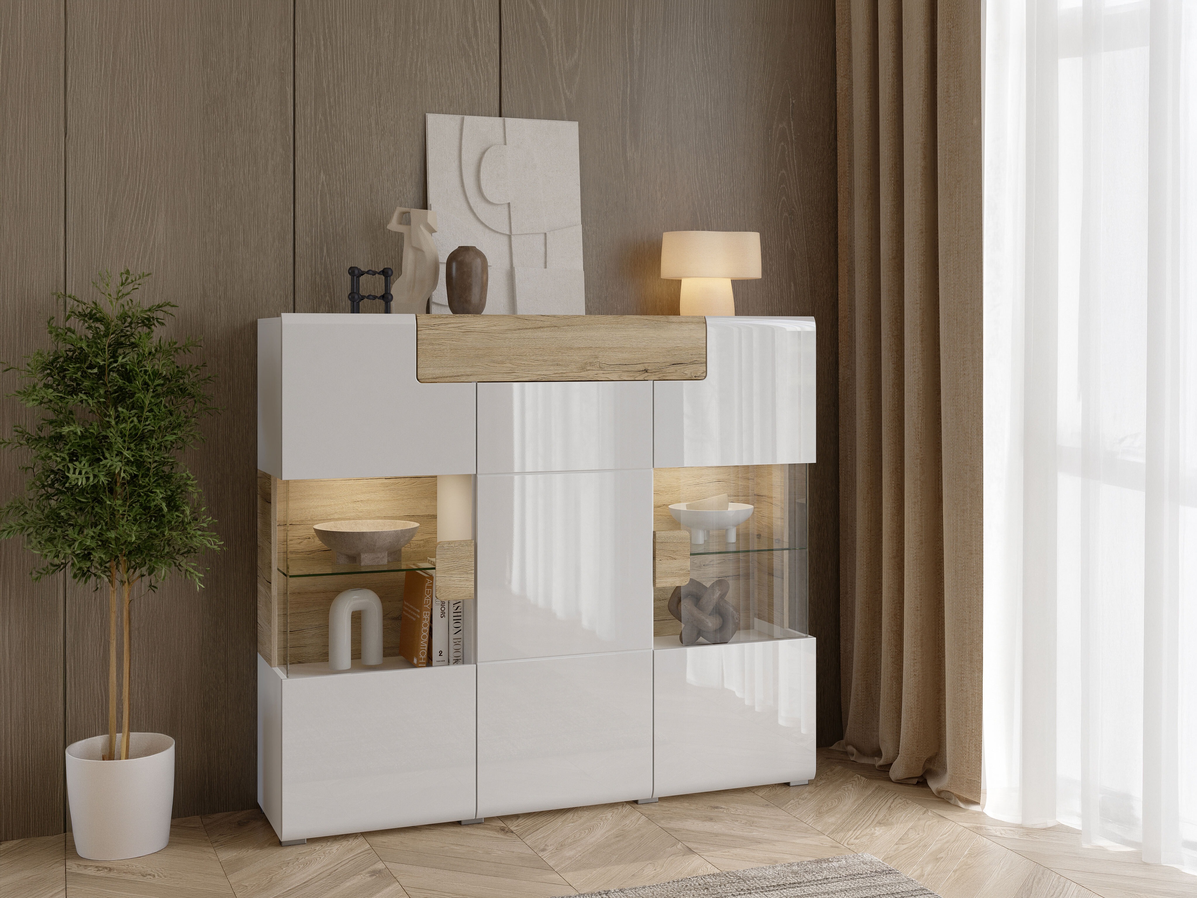 Skapis Torsone 100 (Balts + Glancēts balts + Sanremo ozols)