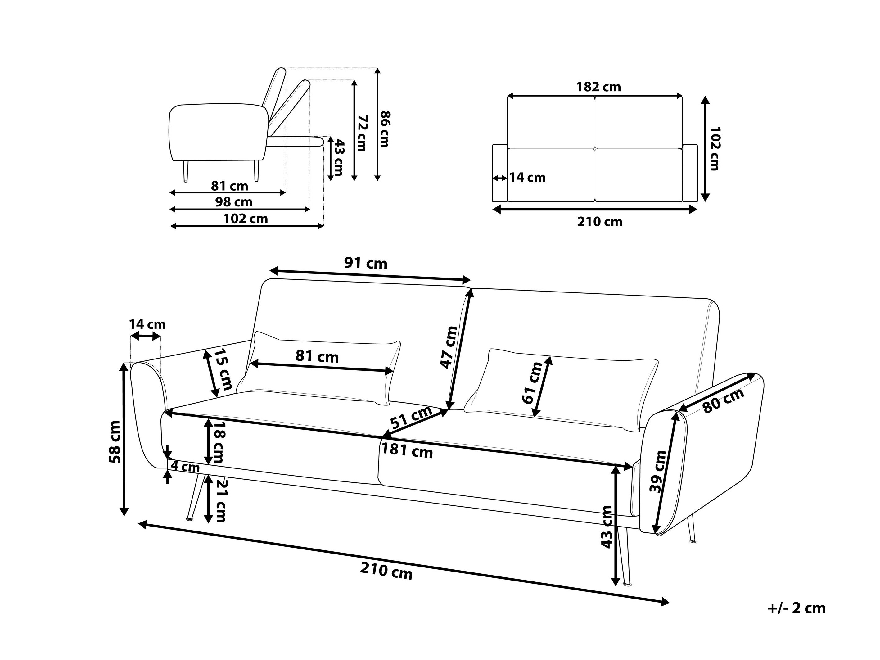 Dīvāns gulta Berwyn 750 (Taupe)