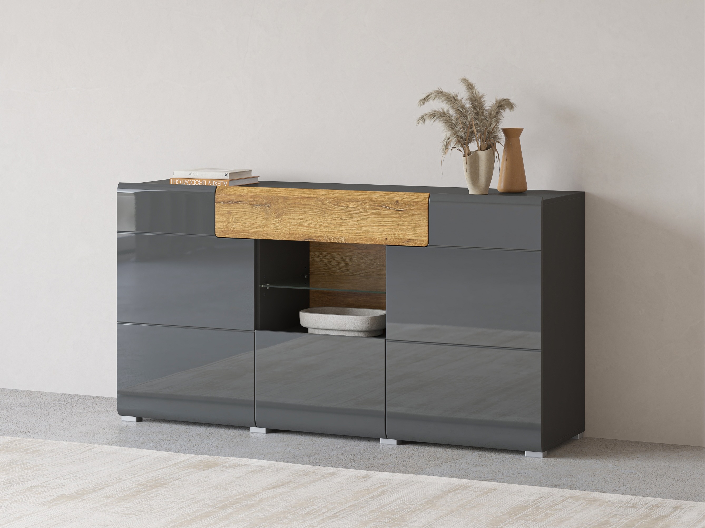 Kumode Torsone 108 (Antracīts + Gloss antracīts + Grandson ozols)