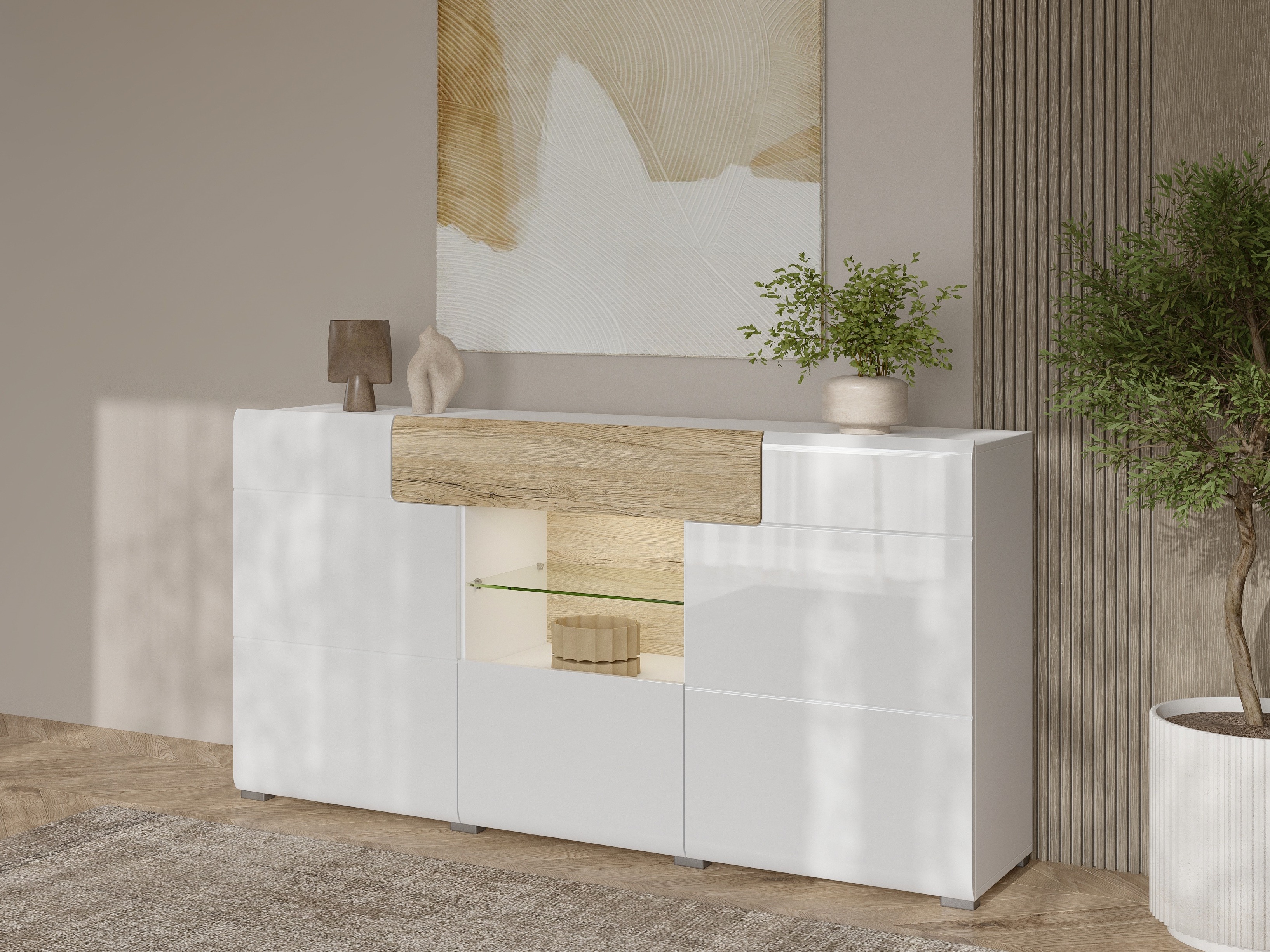 Kumode Torsone 108 (Balts + Glancēts balts + Sanremo ozols)